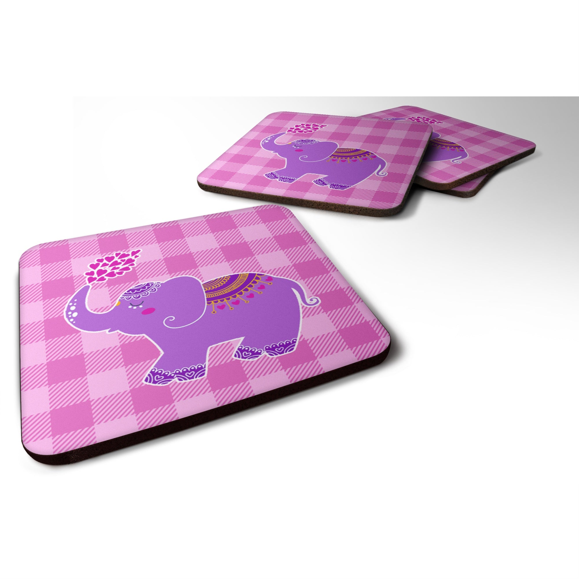 Caroline'S Treasures Purple Elephant Foam Coaster Set Of 4, 3.5, Multicolor
