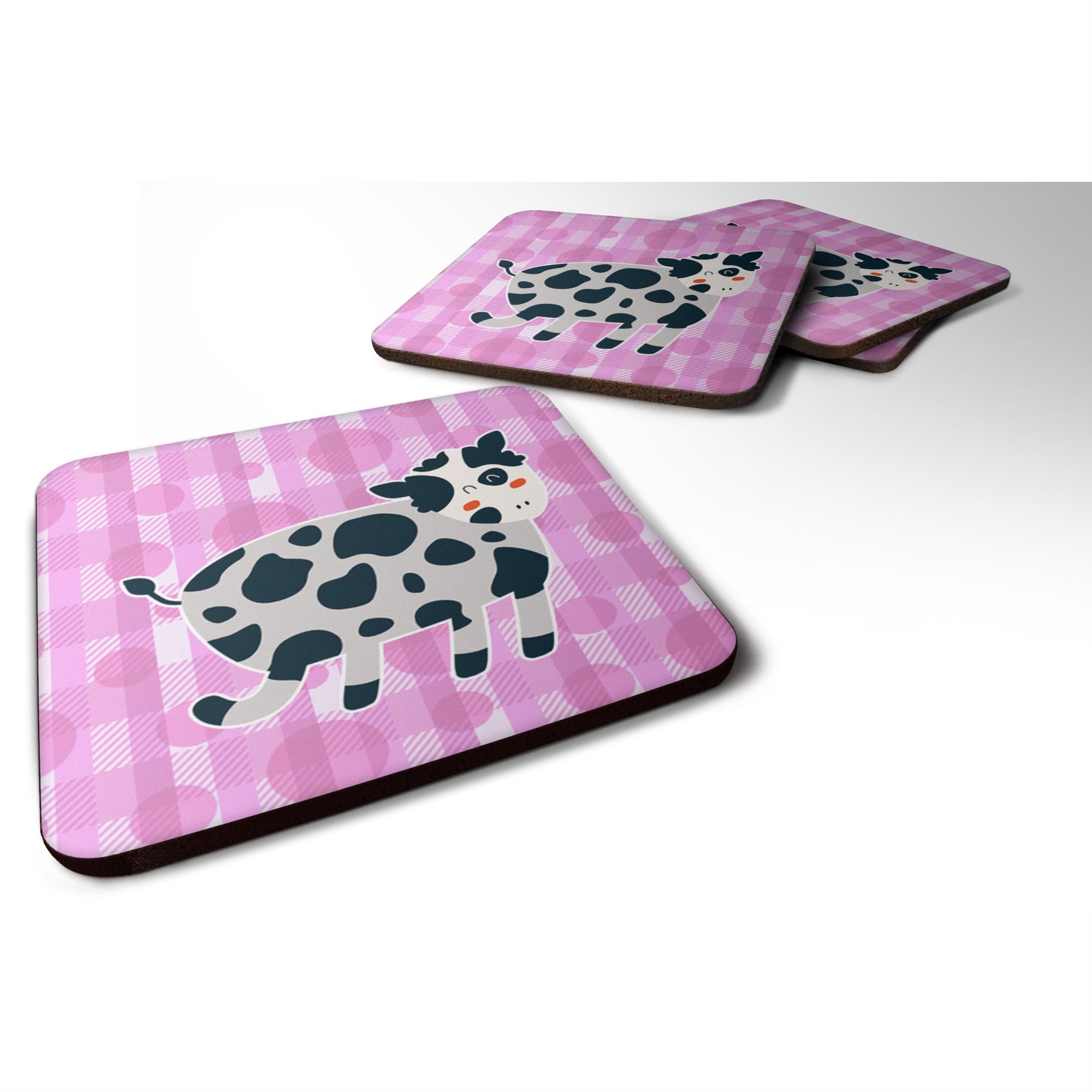Caroline'S Treasures Cow On Pink Polkadots Foam Coaster Set Of 4, 3.5, Multicolor