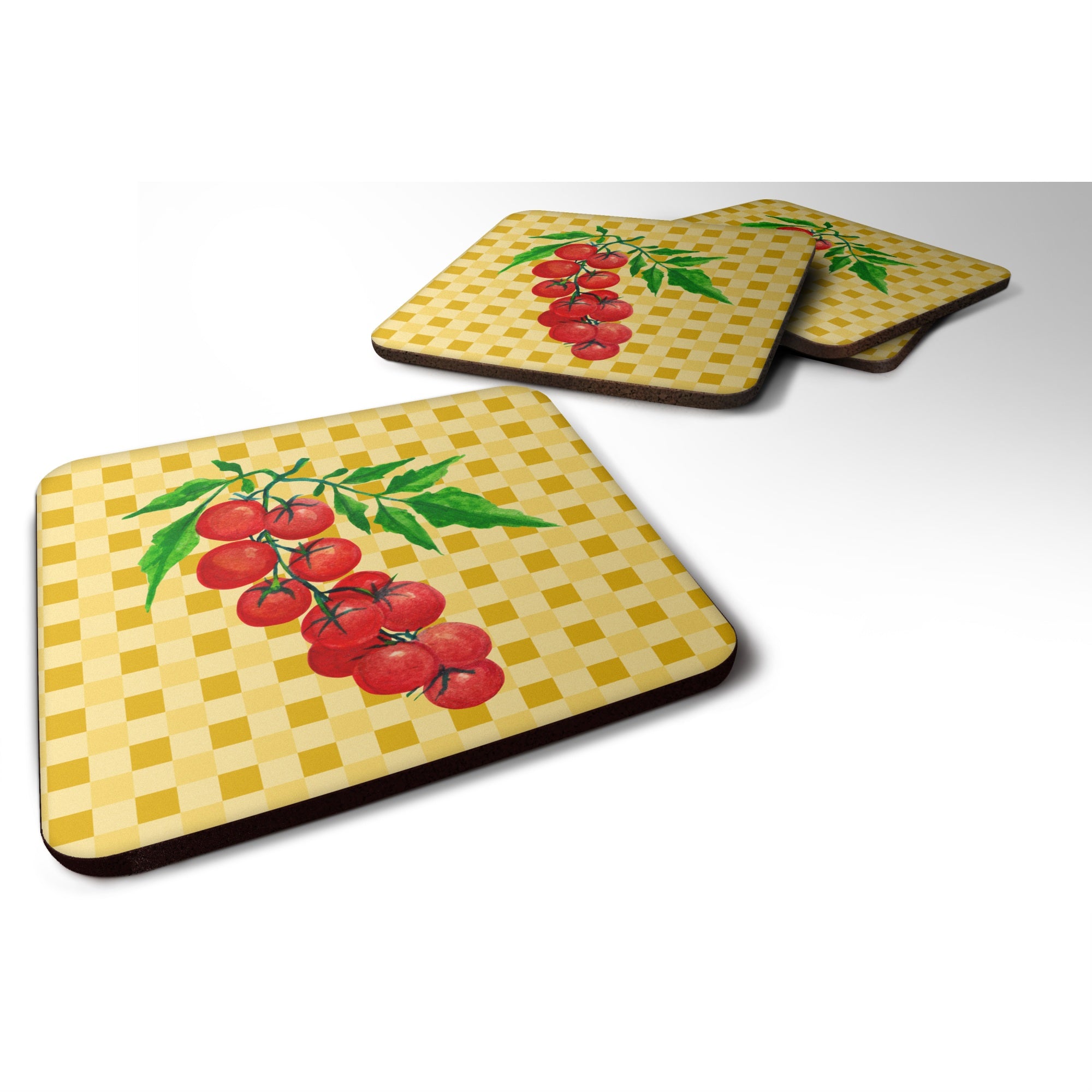 Caroline'S Treasures Cherry Tomato On Basketweave Decorative Coasters, 3.5, Multicolor