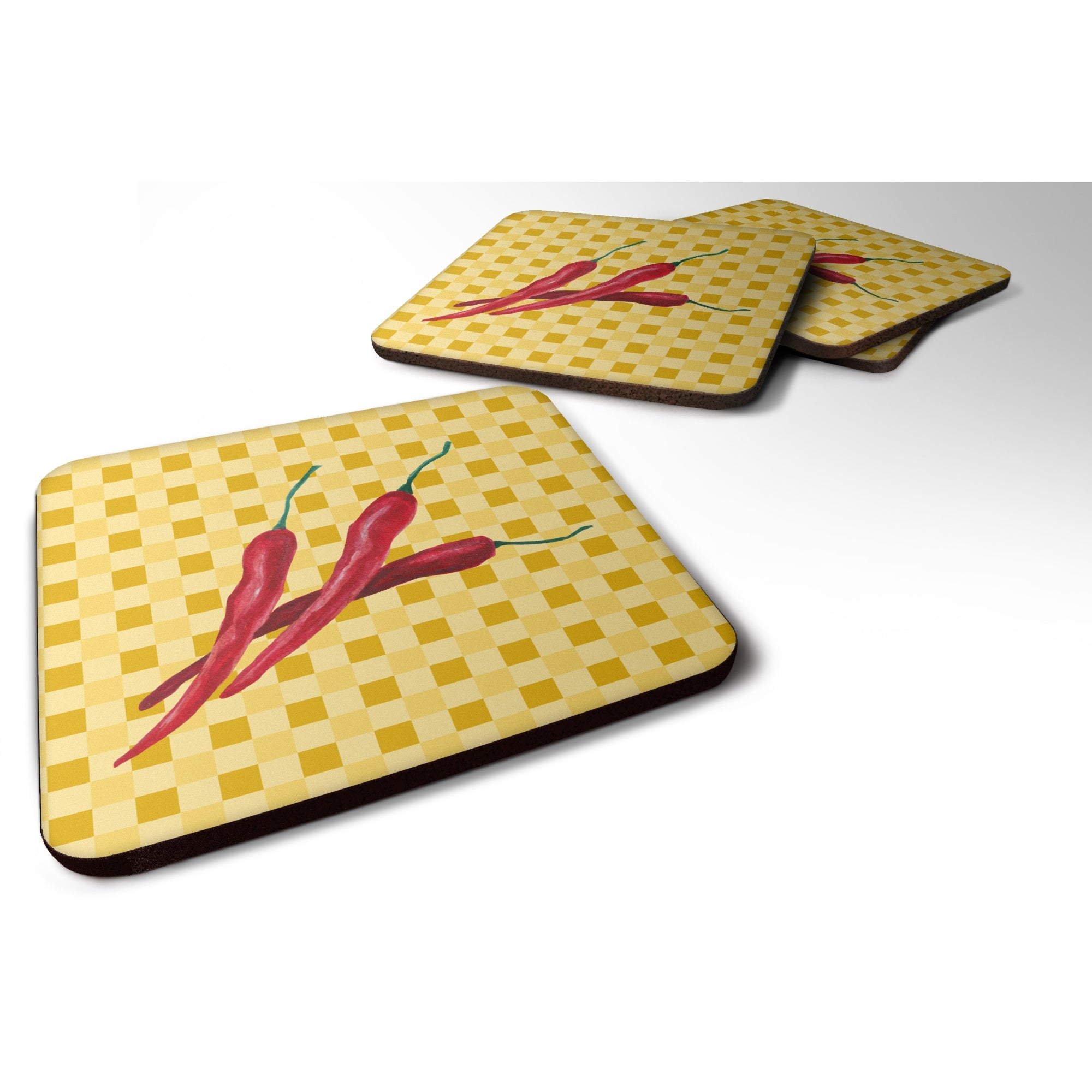 Caroline'S Treasures Chili Peppers On Basketweave Decorative Coasters, 3.5, Multicolor