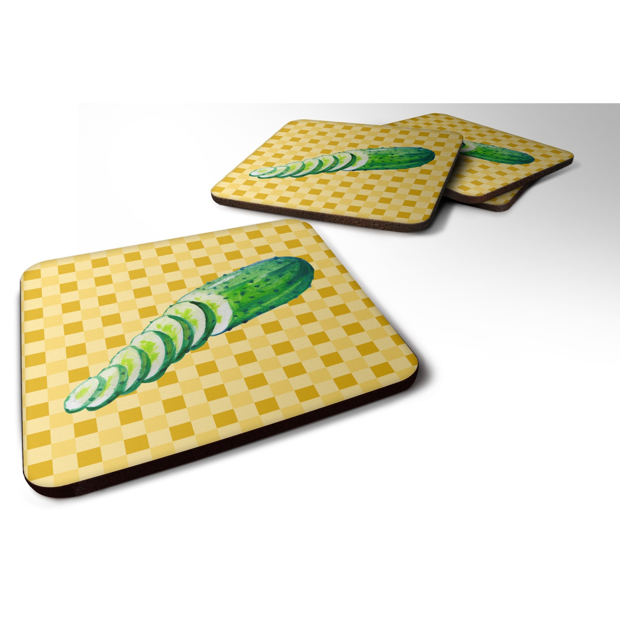 Caroline'S Treasures Cucumber On Basketweave Decorative Coasters, 3.5, Multicolor