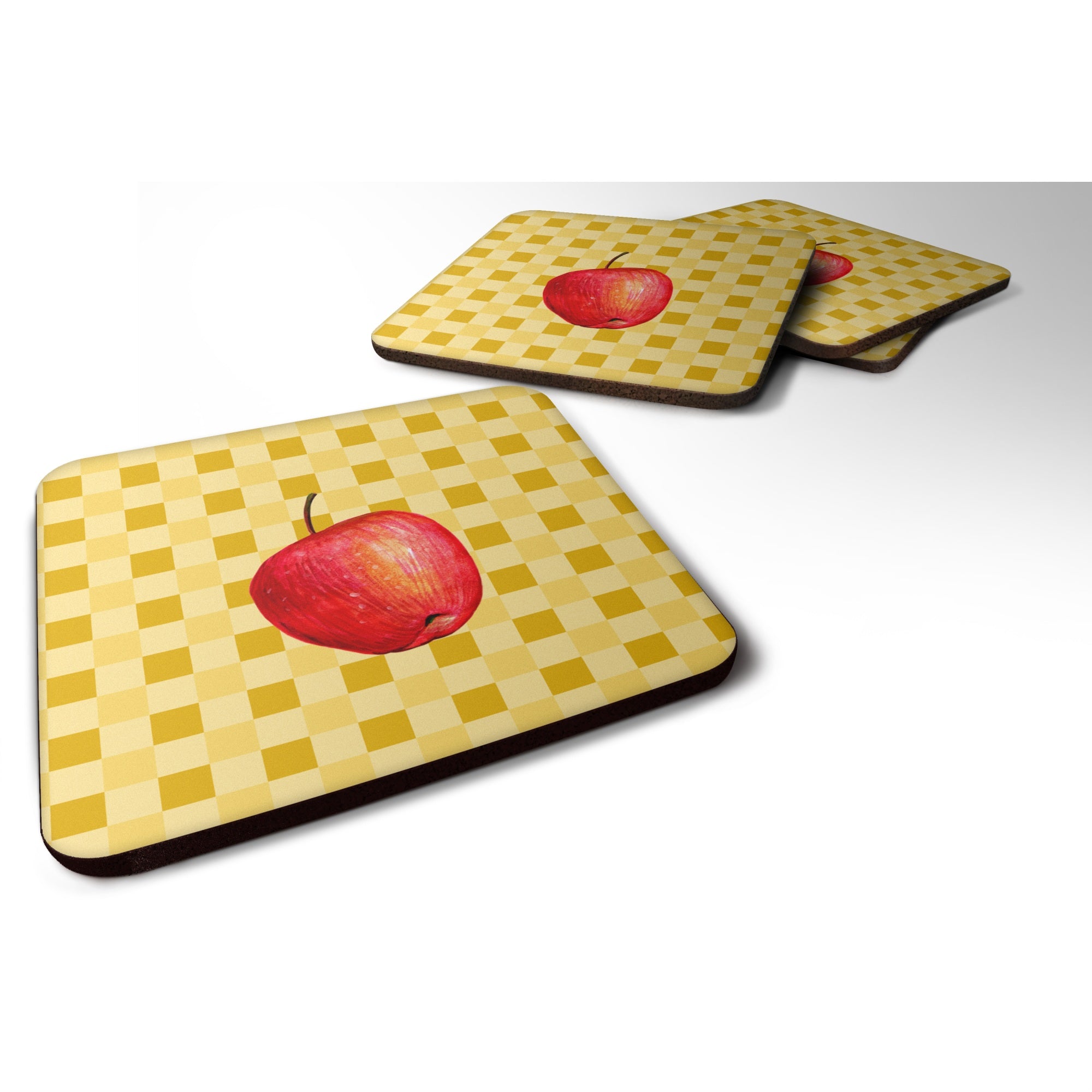 Caroline'S Treasures Whole Apple On Basketweave Decorative Coasters, 3.5, Multicolor