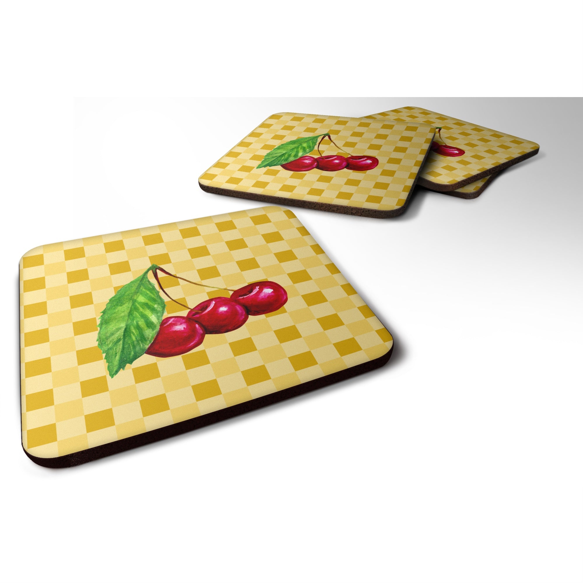 Caroline'S Treasures Cherries On Basketweave Decorative Coasters, 3.5, Multicolor