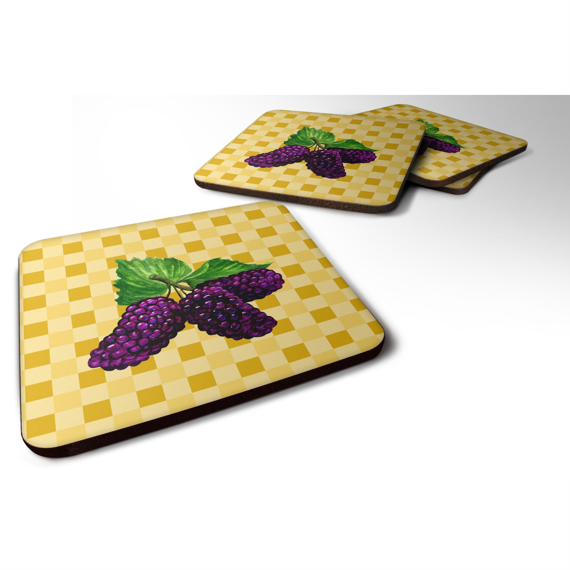 Caroline'S Treasures Mulberries On Basketweave Decorative Coasters, 3.5, Multicolor