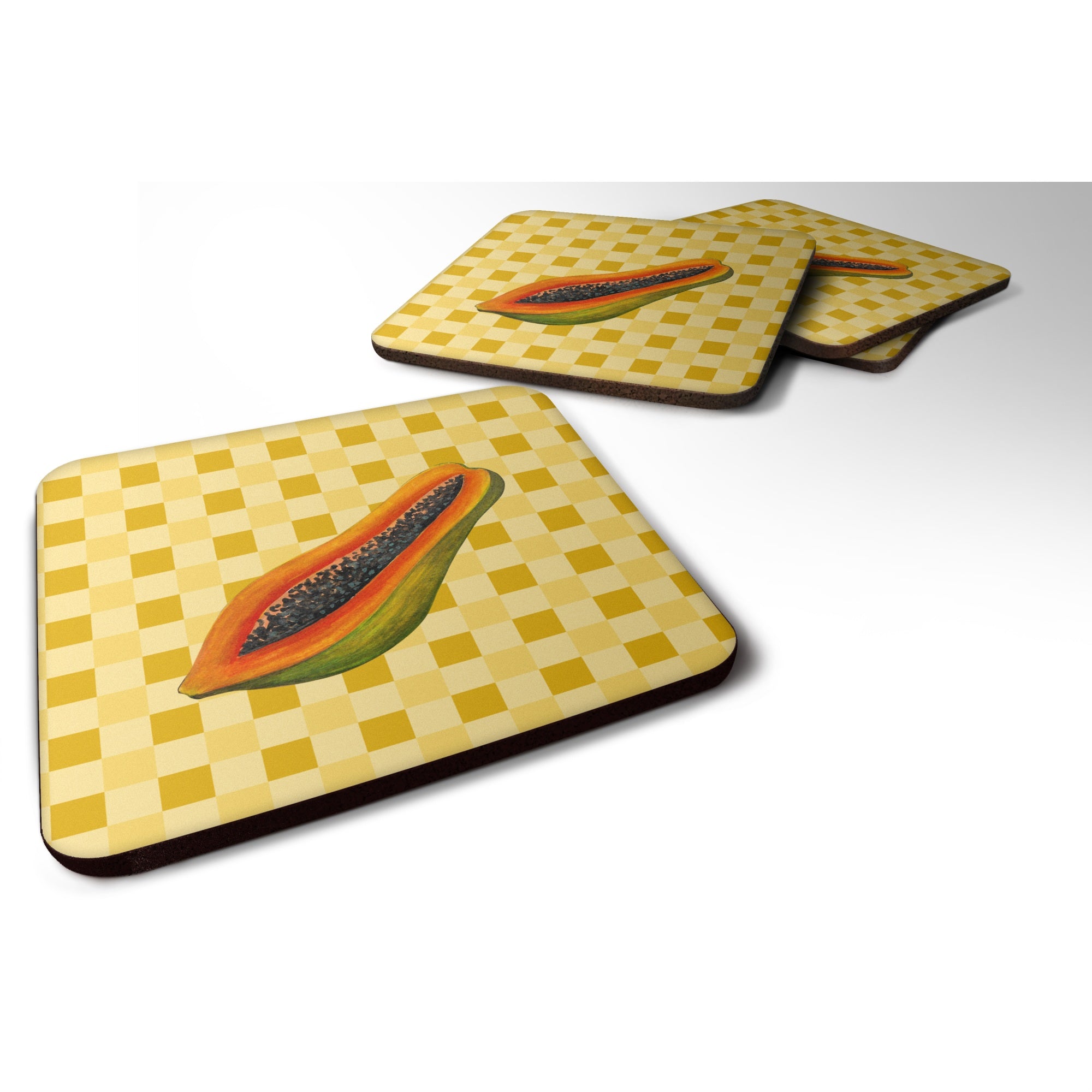 Caroline'S Treasures Sliced Papaya On Basketweave Decorative Coasters, 3.5, Multicolor