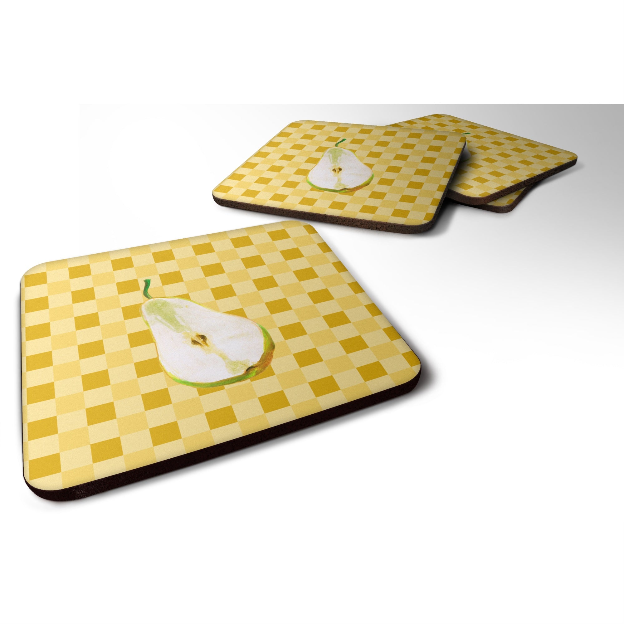 Caroline'S Treasures Sliced Pear On Basketweave Decorative Coasters, 3.5, Multicolor