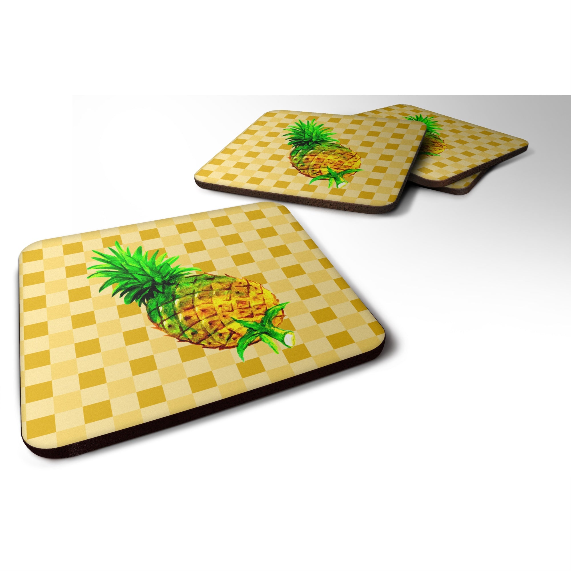 Caroline'S Treasures Whole Pineapple On Basketweave Decorative Coasters, 3.5, Multicolor