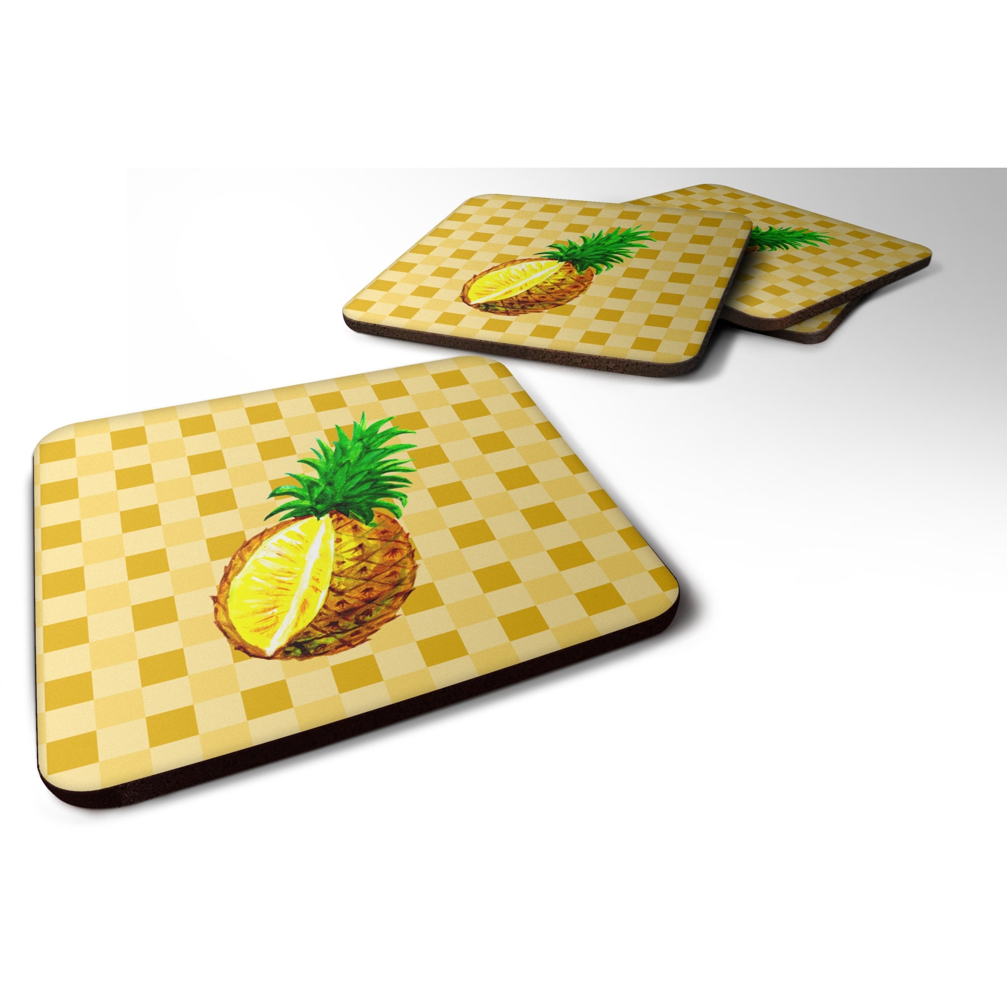Caroline'S Treasures Whole Pineapple Cut On Basketweave Decorative Coasters, 3.5, Multicolor