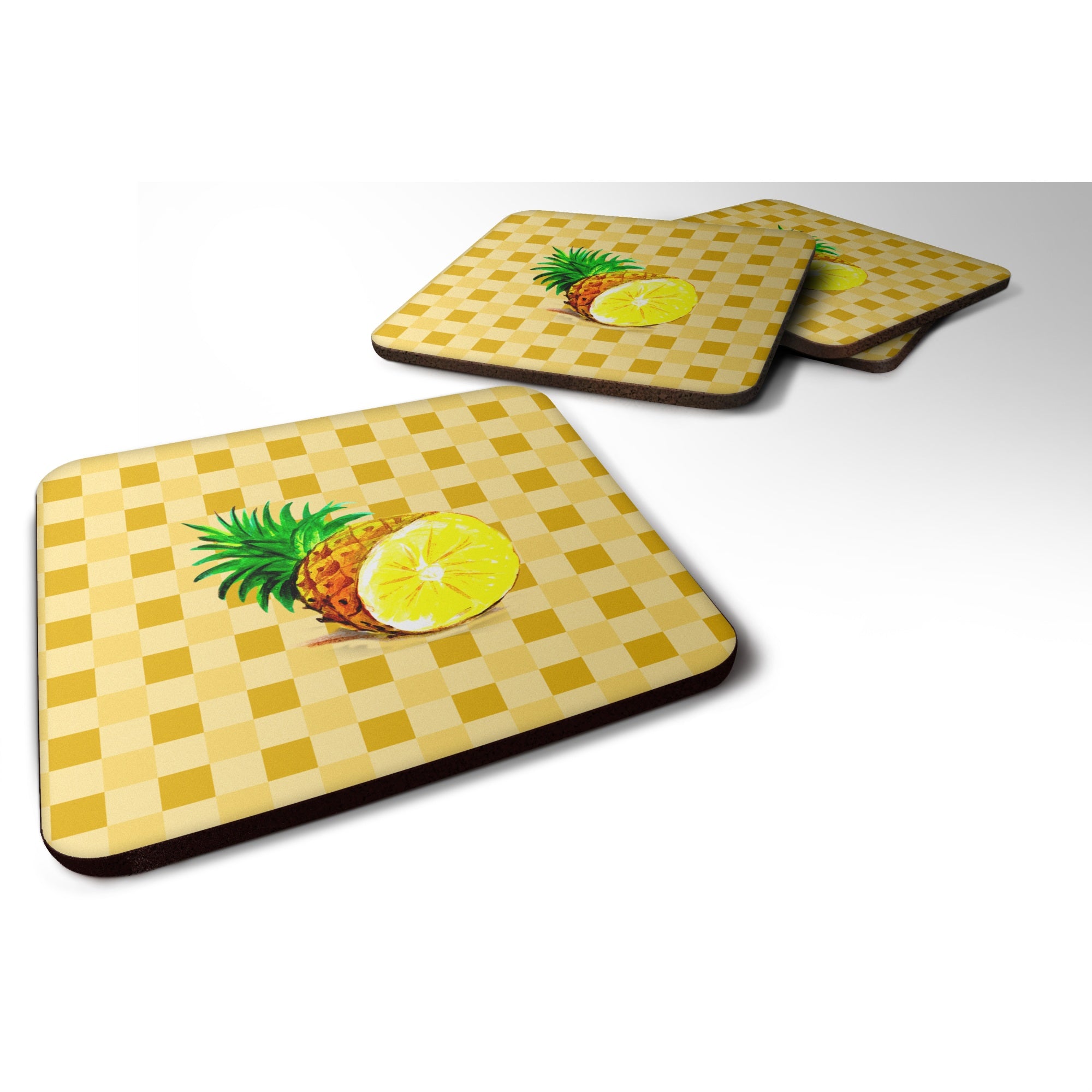 Caroline'S Treasures Top Of Pineapple Cut On Basketweave Decorative Coasters, 3.5, Multicolor
