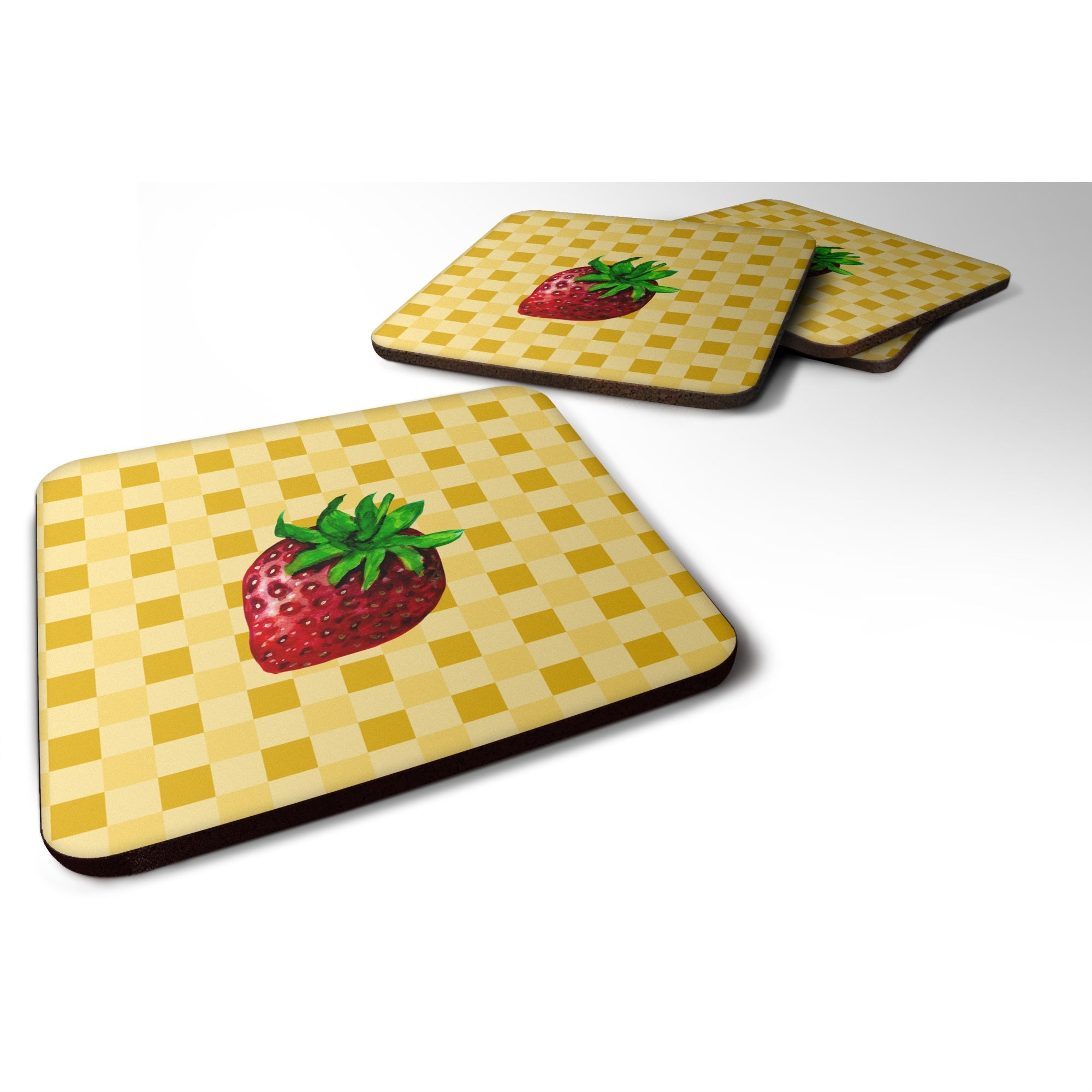 Caroline'S Treasures Strawberry On Basketweave Decorative Coasters, 3.5, Multicolor