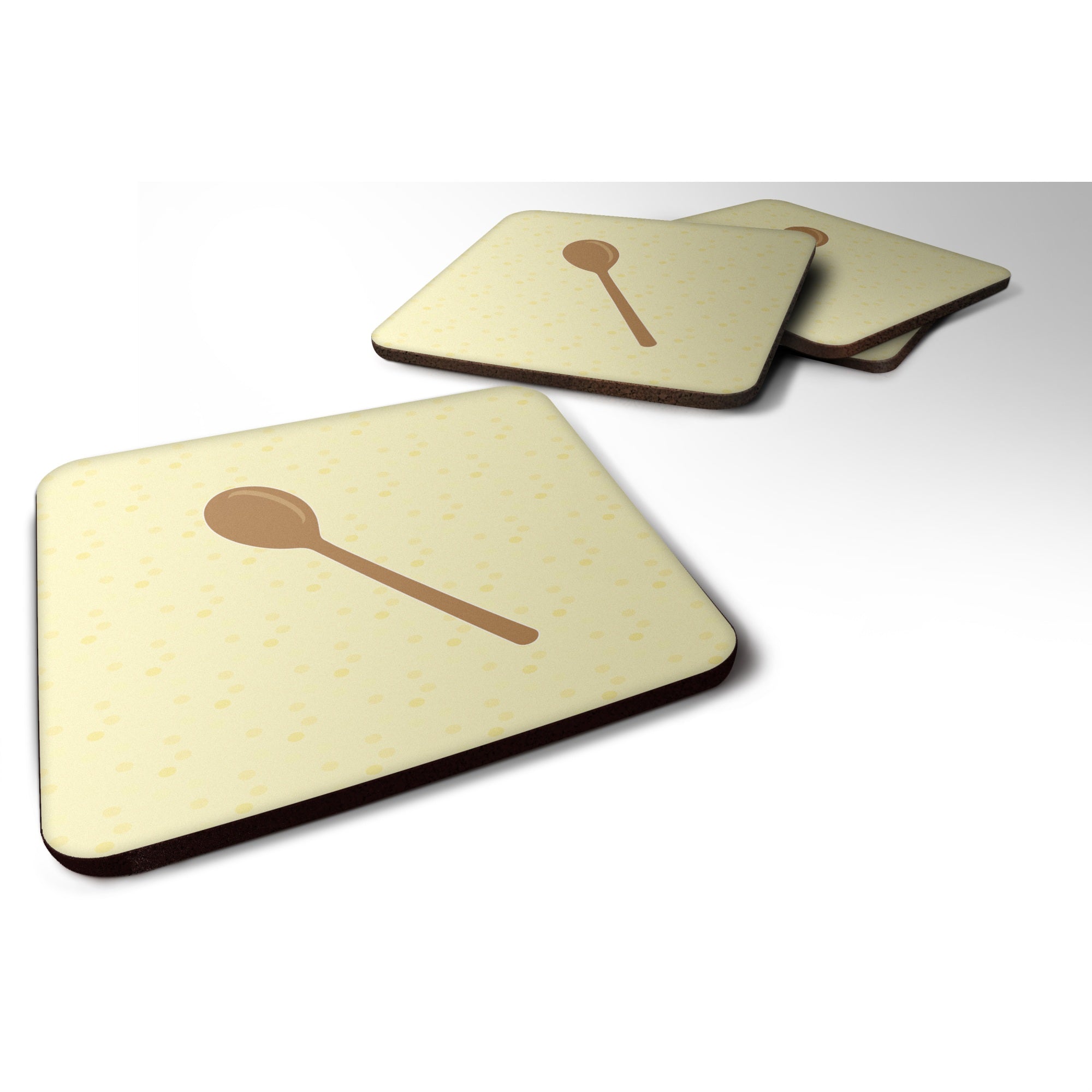 Caroline'S Treasures Wooden Spoon On Yellow Decorative Coasters, 3.5, Multicolor