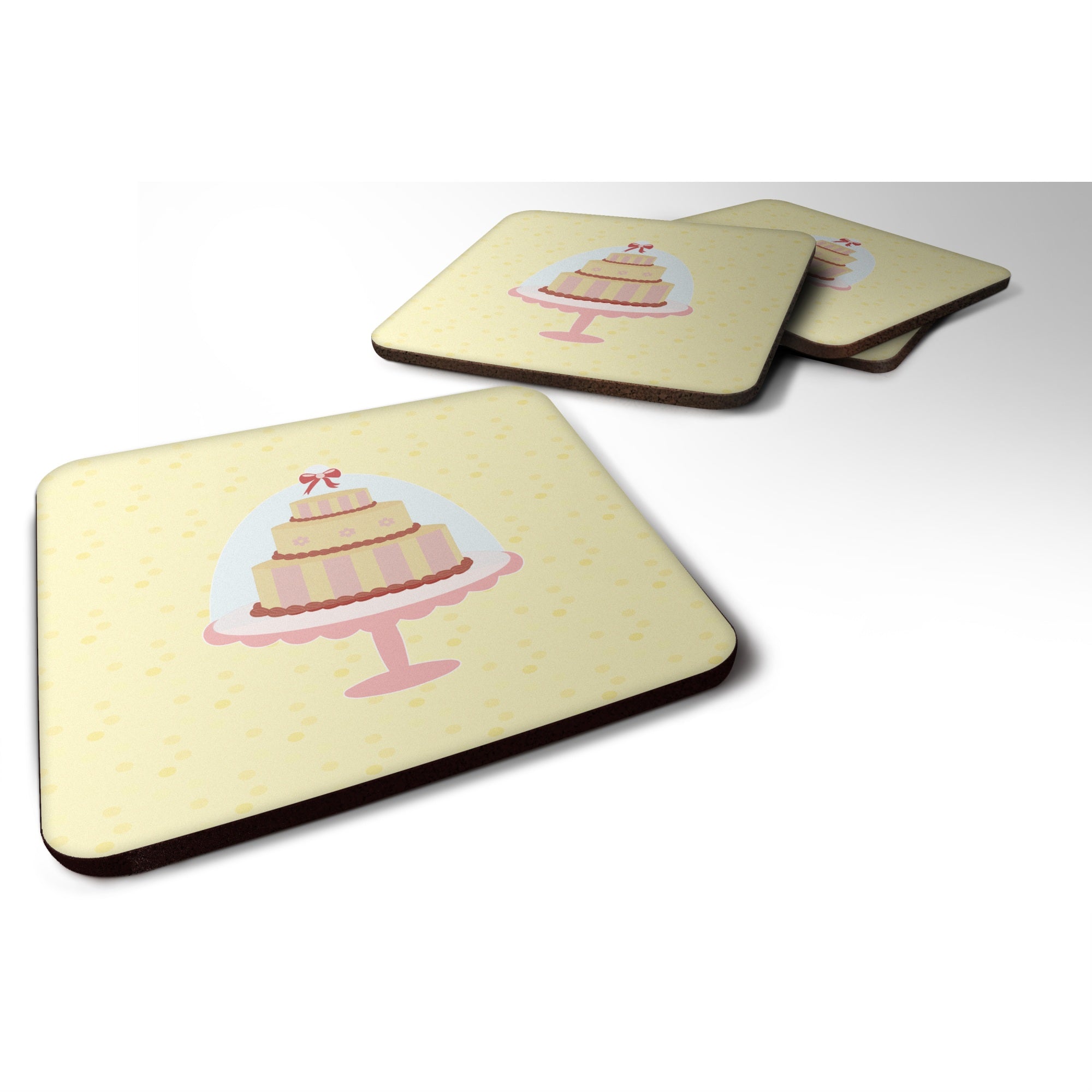 Caroline'S Treasures 3 Tier Cake On Yellow Decorative Coasters, 3.5, Multicolor