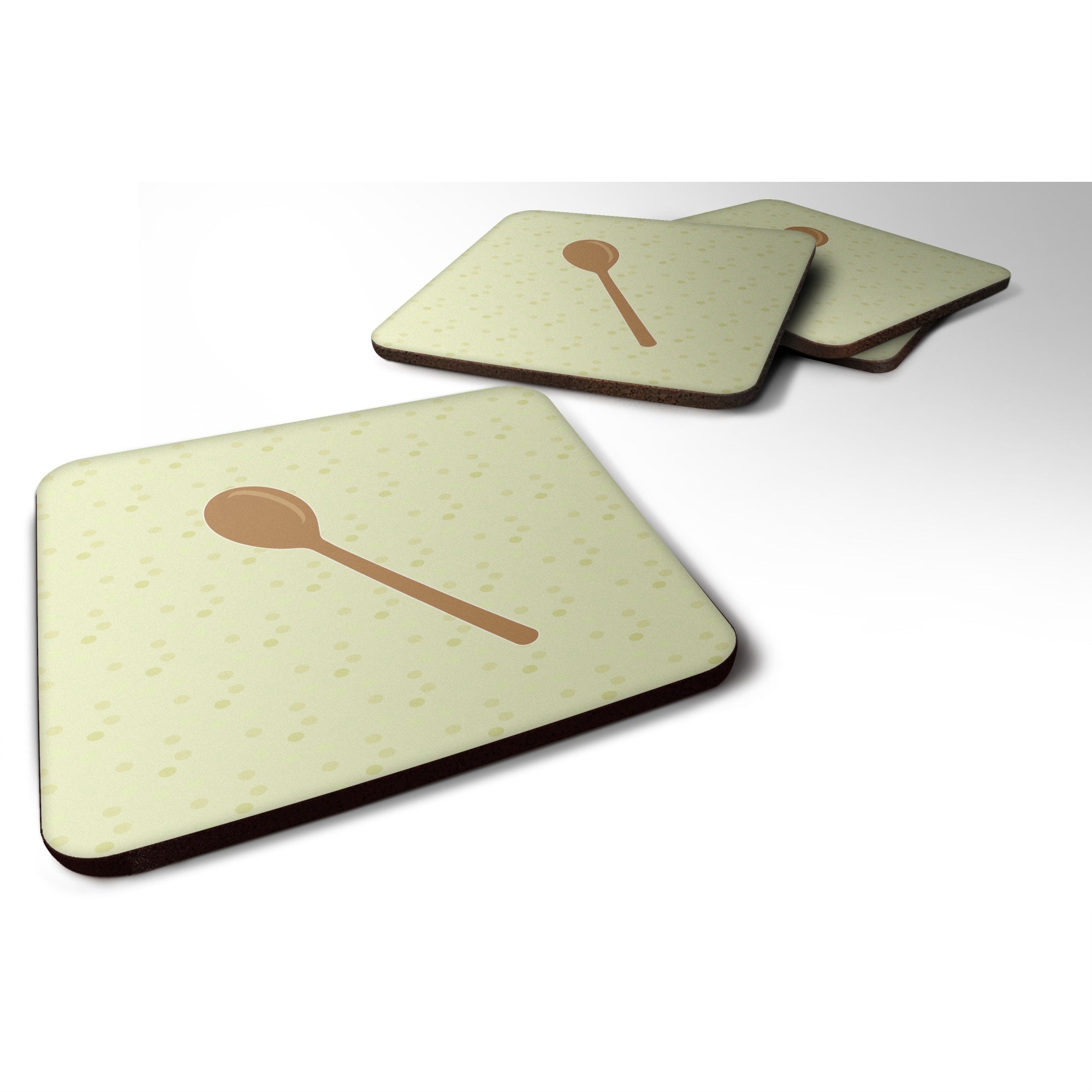 Caroline'S Treasures Wooden Spoon On Green Decorative Coasters, 3.5, Multicolor