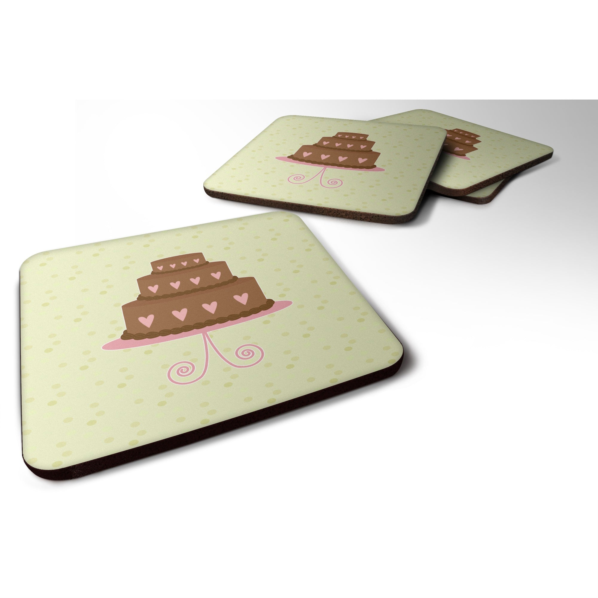 Caroline'S Treasures Heart Chocolate Cake On Green Decorative Coasters, 3.5, Multicolor