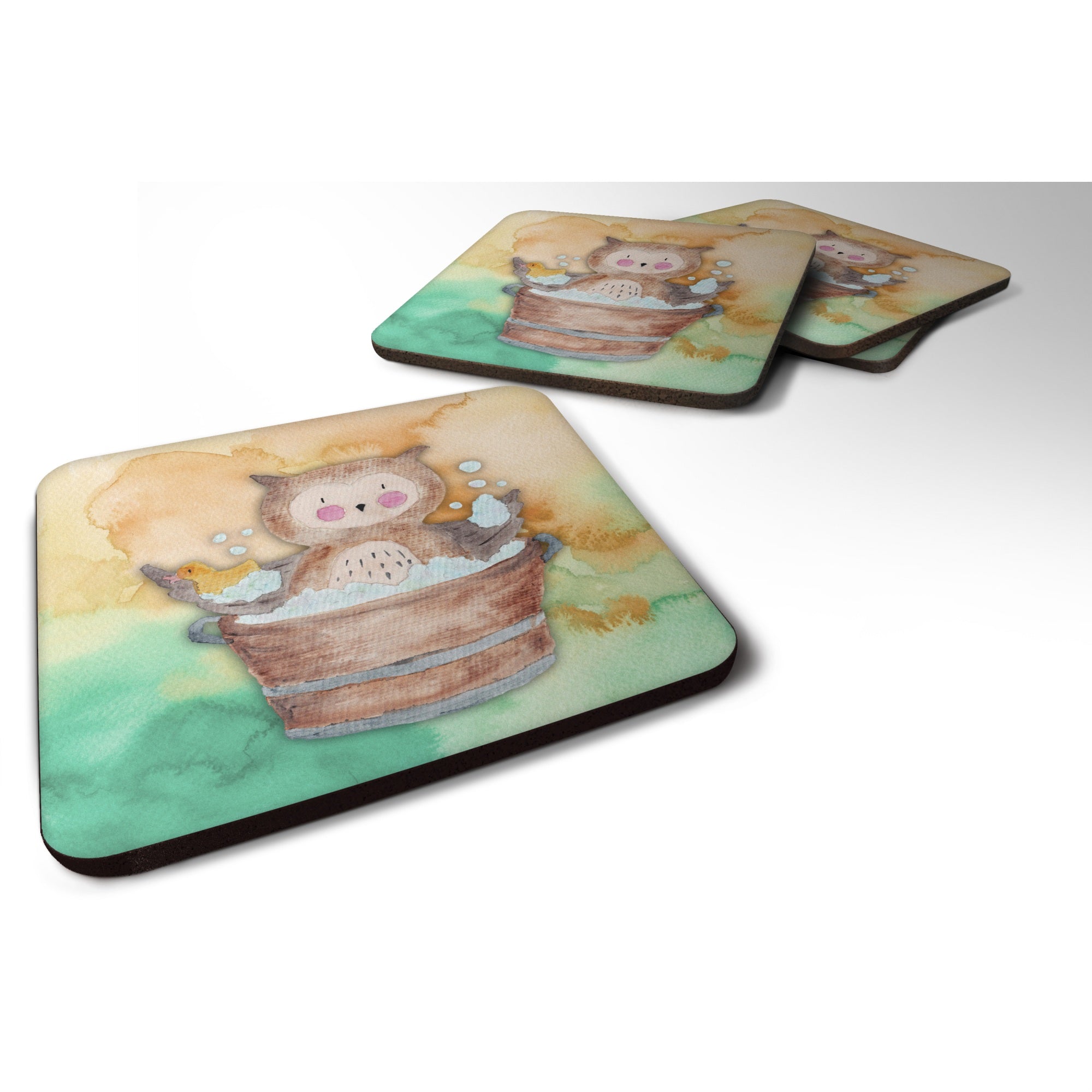 Caroline'S Treasures Owl Bathing Watercolor Decorative Coasters, 3.5, Multicolor