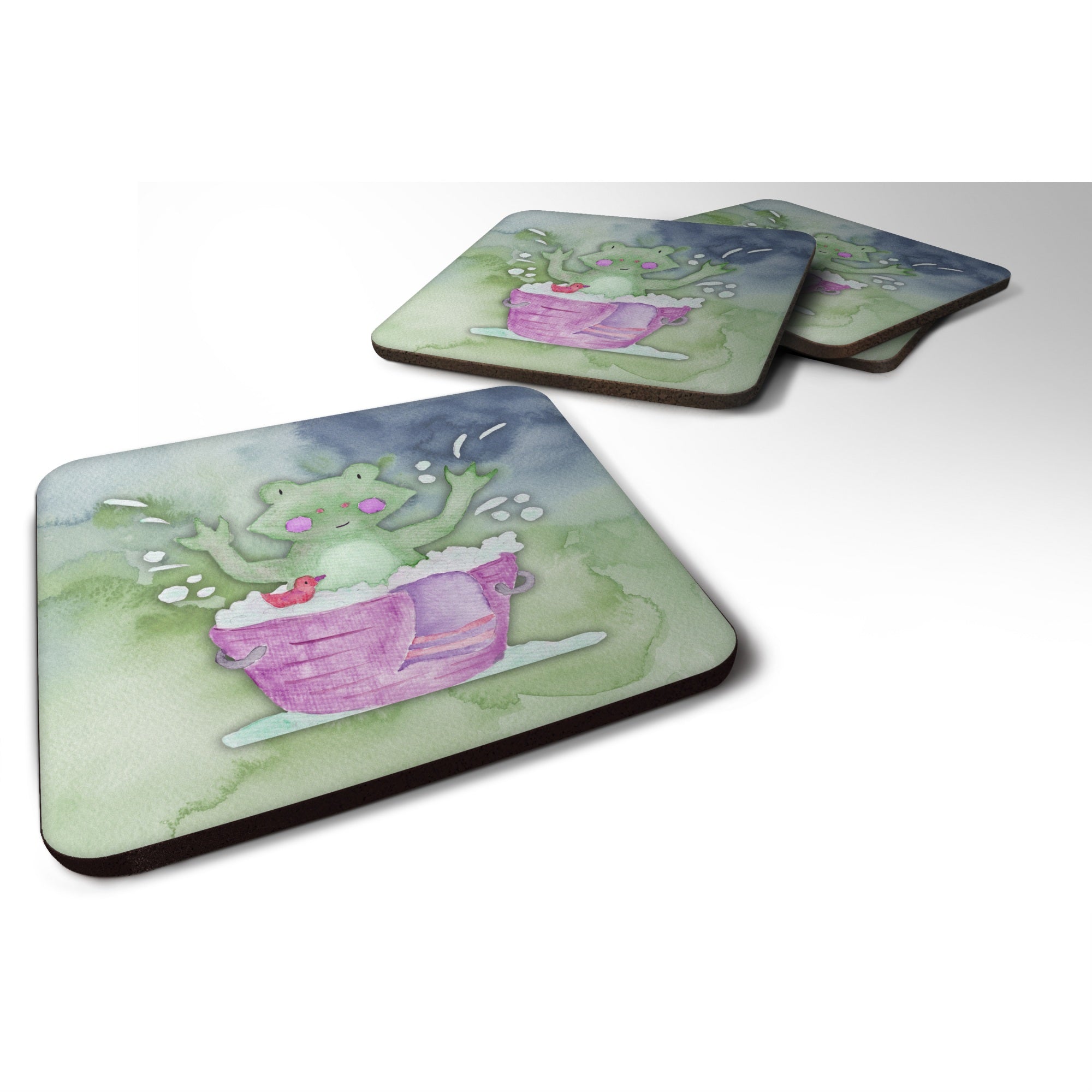 Caroline'S Treasures Frog Bathing Watercolor Decorative Coasters, 3.5, Multicolor