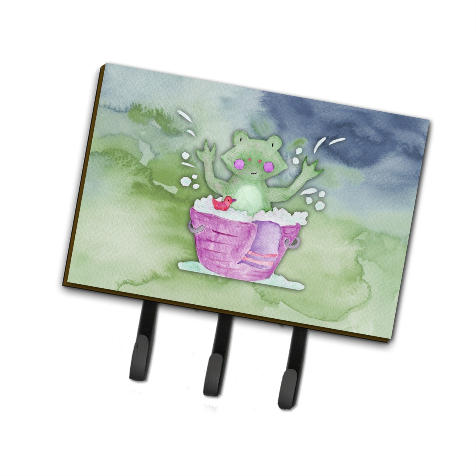 Caroline'S Treasures Frog Bathing Watercolor Wall Hook, Triple, Multicolor