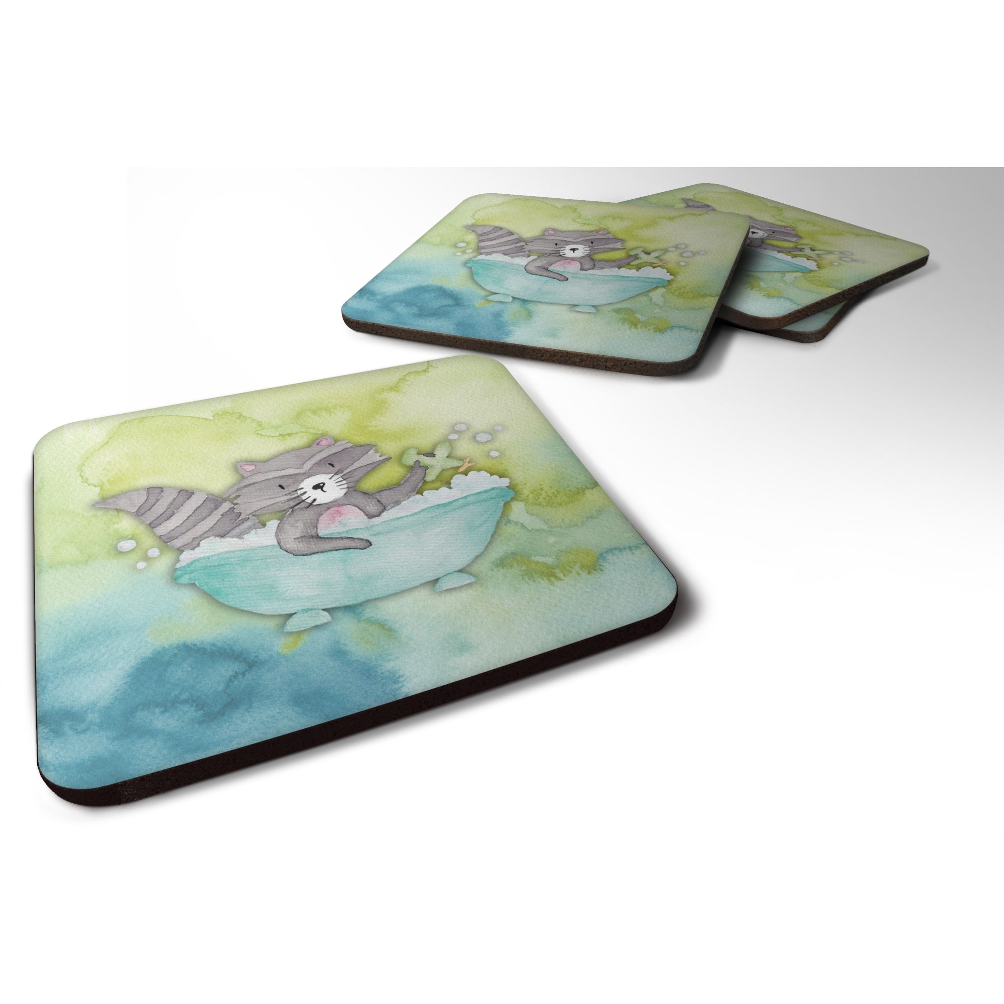 Caroline'S Treasures Raccoon Bathing Watercolor Decorative Coasters, 3.5, Multicolor