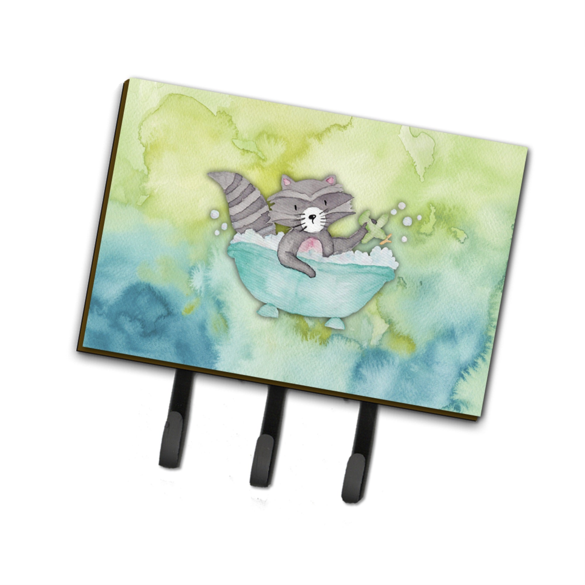 Caroline'S Treasures Raccoon Bathing Watercolor Wall Hook, Triple, Multicolor