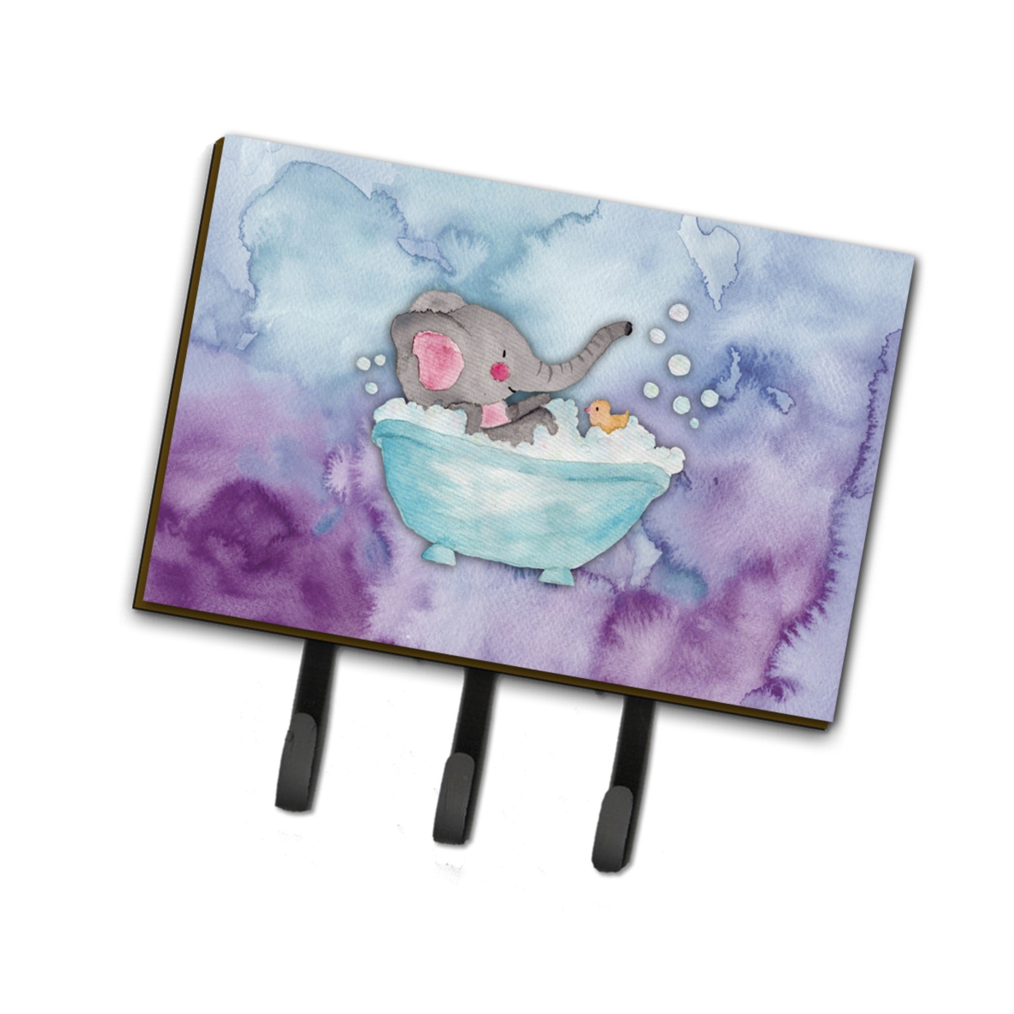 Caroline'S Treasures Elephant Bathing Watercolor Wall Hook, Triple, Multicolor