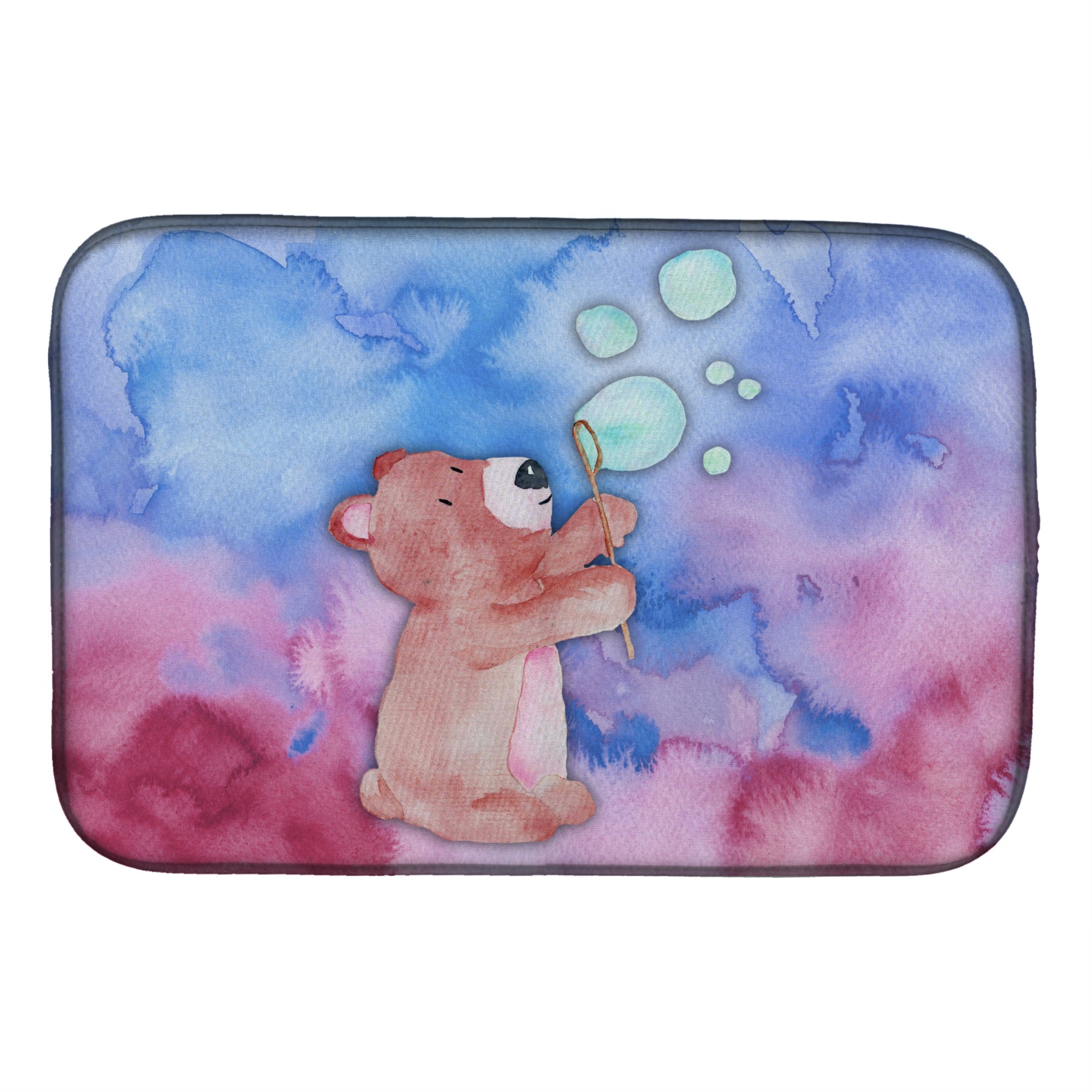 Caroline'S Treasures Bear And Bubbles Watercolor Dish Drying Mat, 14 X 21, Multicolor