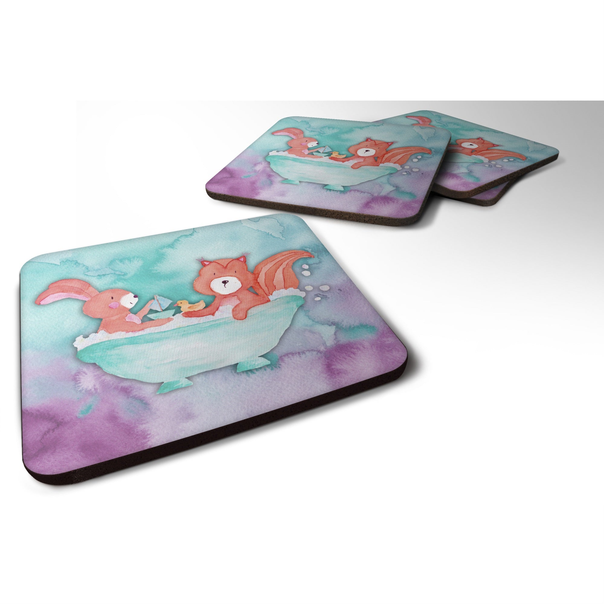 Caroline'S Treasures Rabbit And Squirrel Bathing Watercolor Decorative Coasters, 3.5, Multicolor