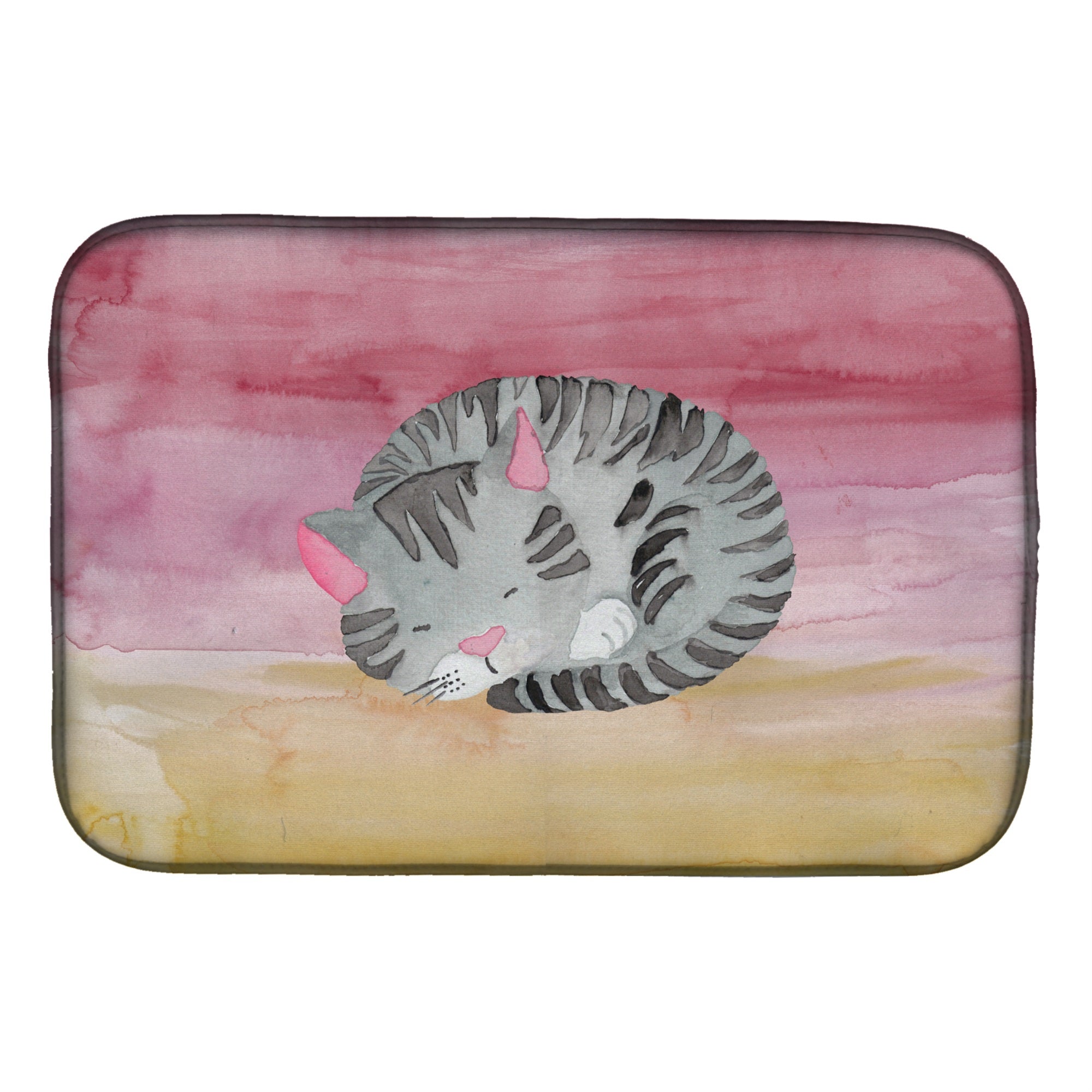 Caroline'S Treasures Sleeping Grey Cat Watercolor Dish Drying Mat, 14 X 21, Multicolor
