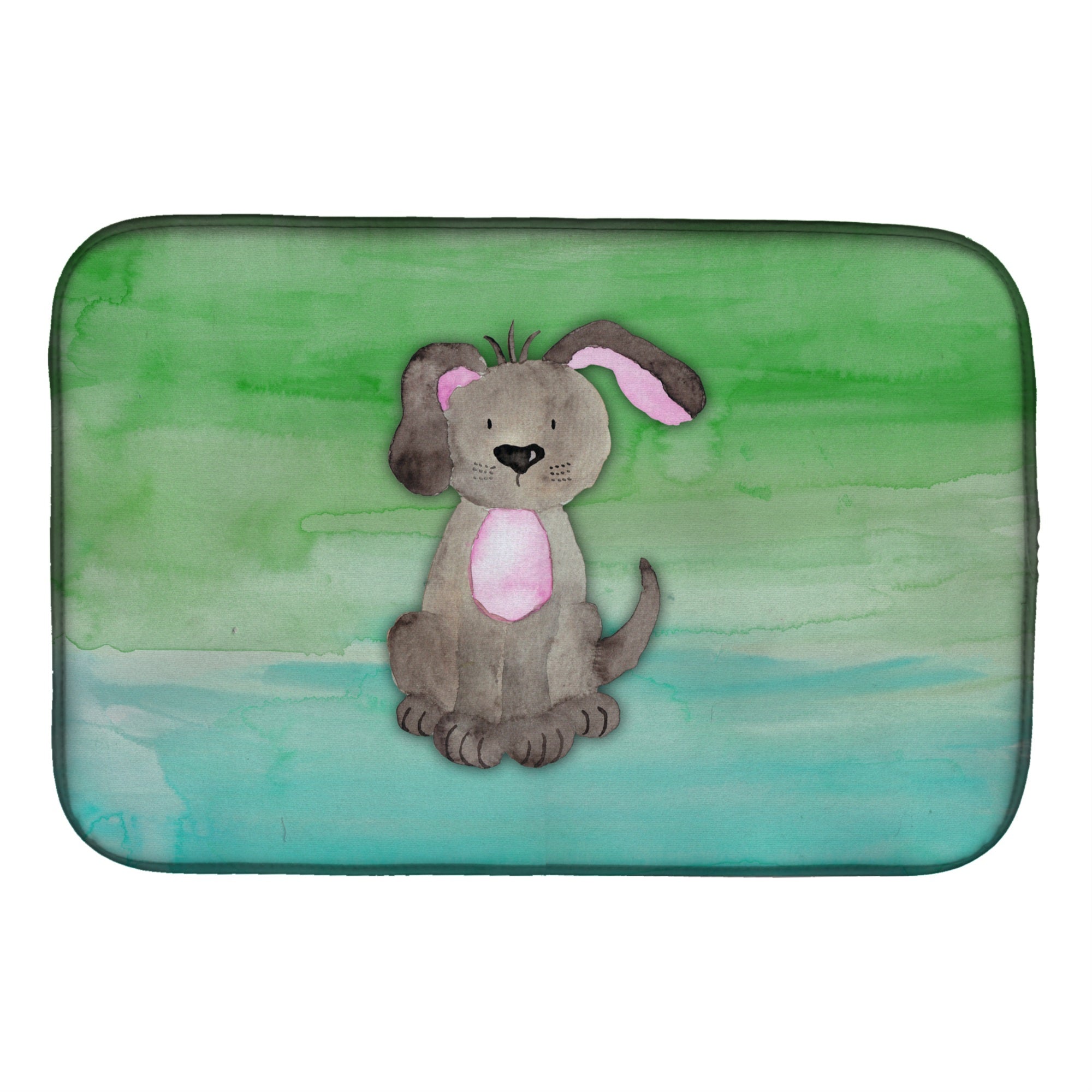 Caroline'S Treasures Dog Teal And Green Watercolor Dish Drying Mat, 14 X 21, Multicolor
