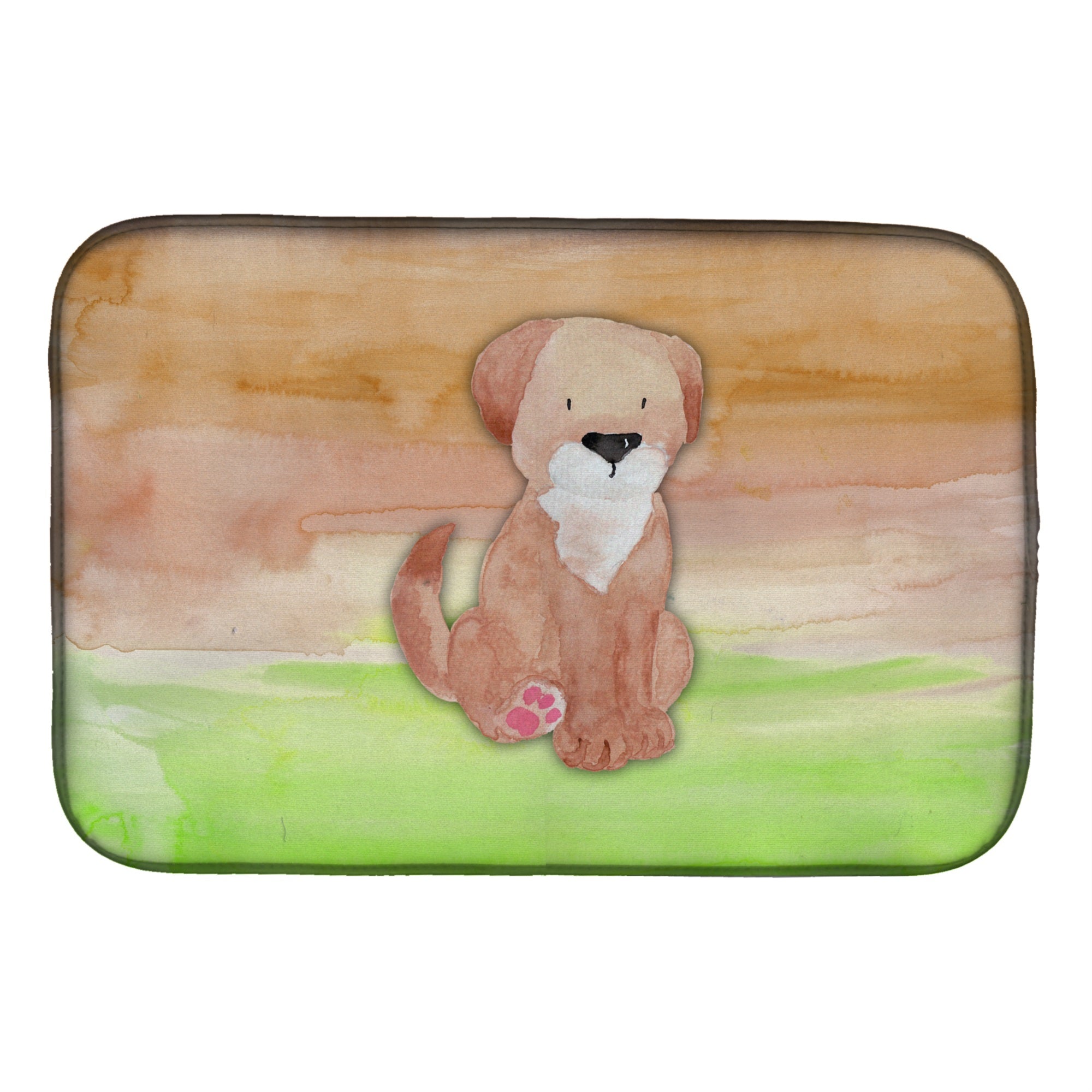 Caroline'S Treasures Dog Green And Brown Watercolor Dish Drying Mat, 14 X 21, Multicolor