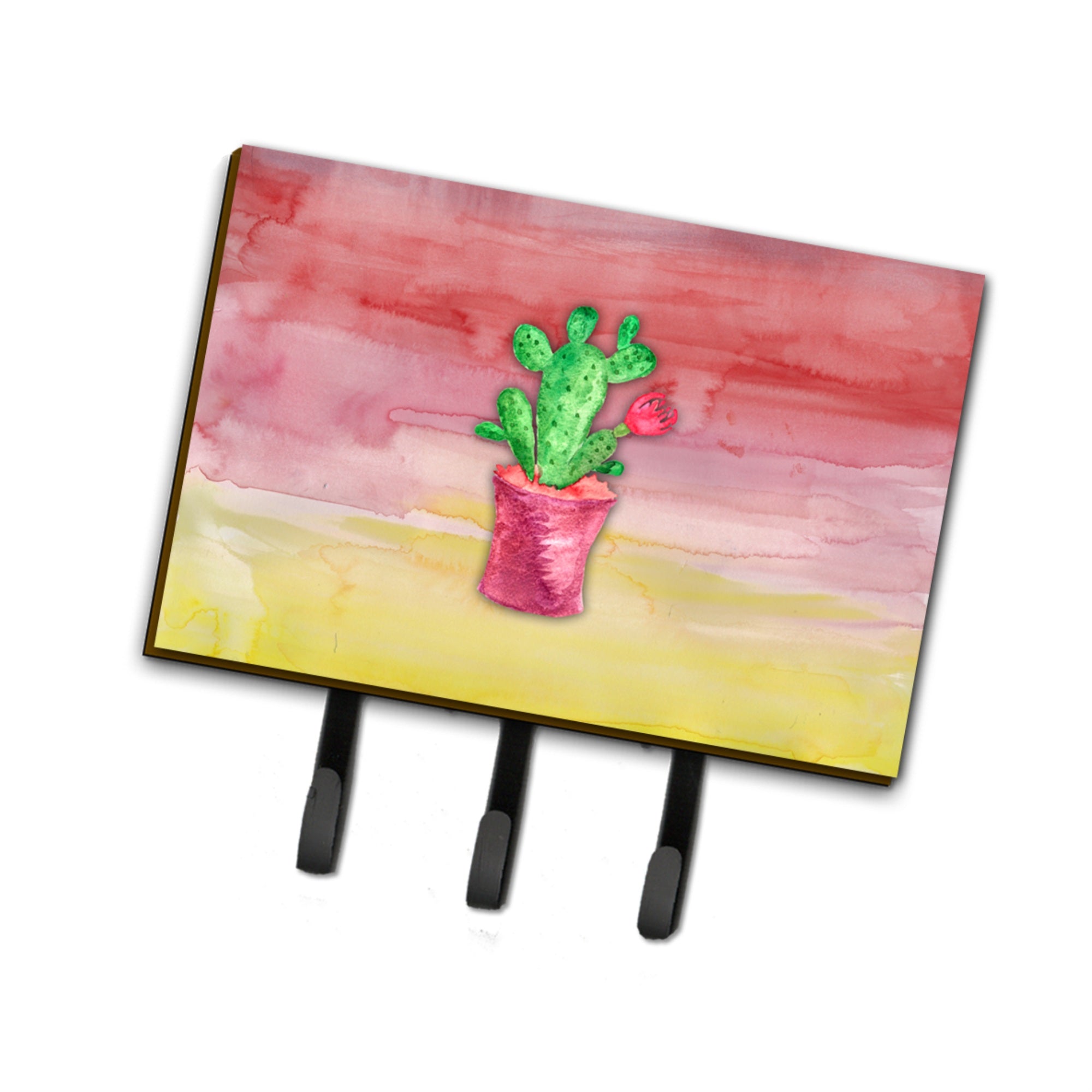 Caroline'S Treasures Flowering Cactus Watercolor Wall Hook, Triple, Multicolor