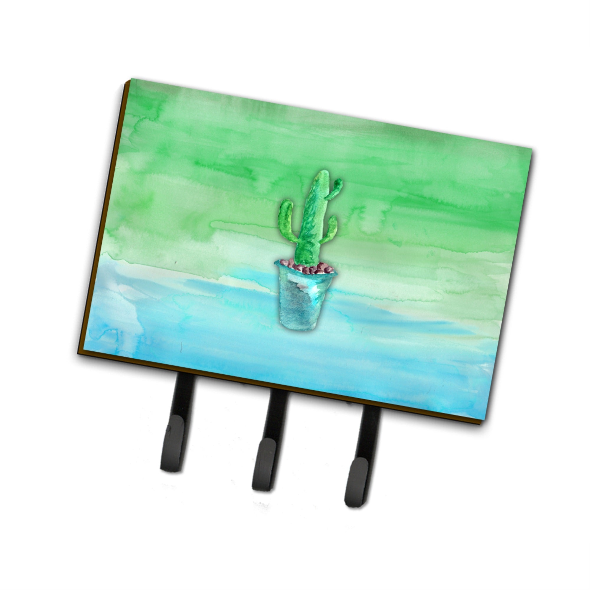 Caroline'S Treasures Cactus Teal And Green Watercolor Wall Hook, Triple, Multicolor