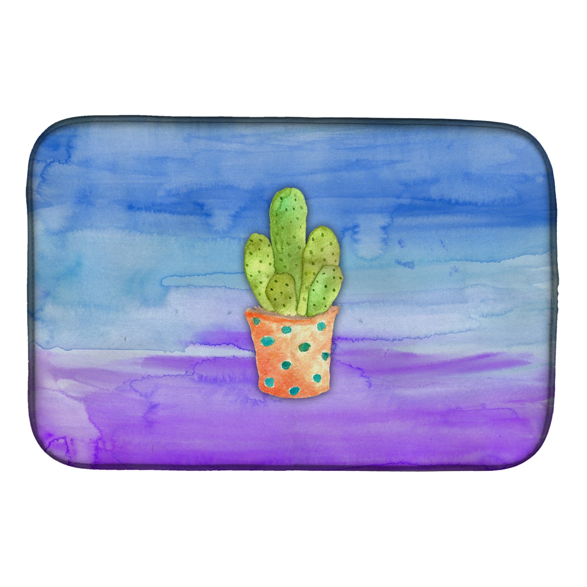 Caroline'S Treasures Cactus Blue And Purple Watercolor Dish Drying Mat, 14 X 21, Multicolor