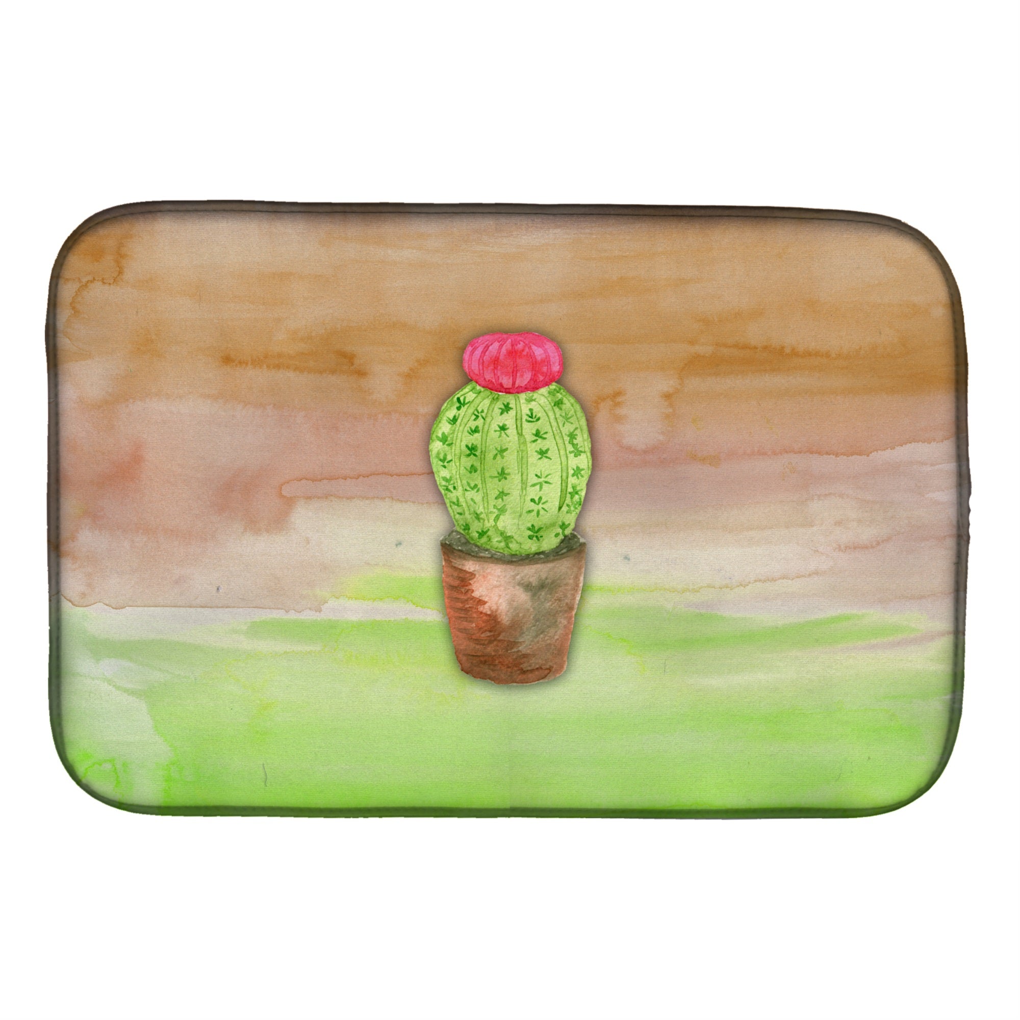 Caroline'S Treasures Cactus Green And Brown Watercolor Dish Drying Mat, 14 X 21, Multicolor