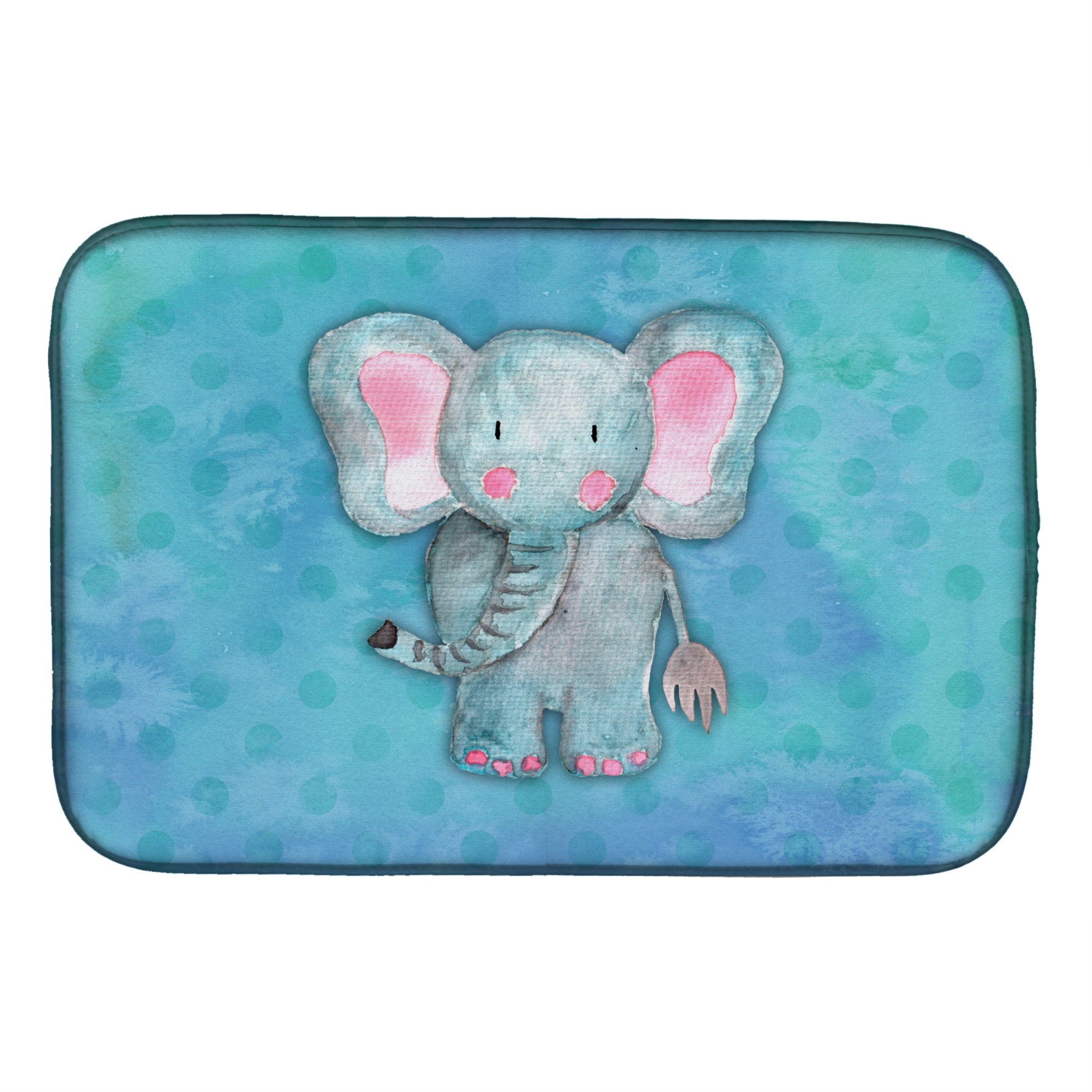 Caroline'S Treasures Blue Elepant Watercolor Dish Drying Mat, 14 X 21, Multicolor