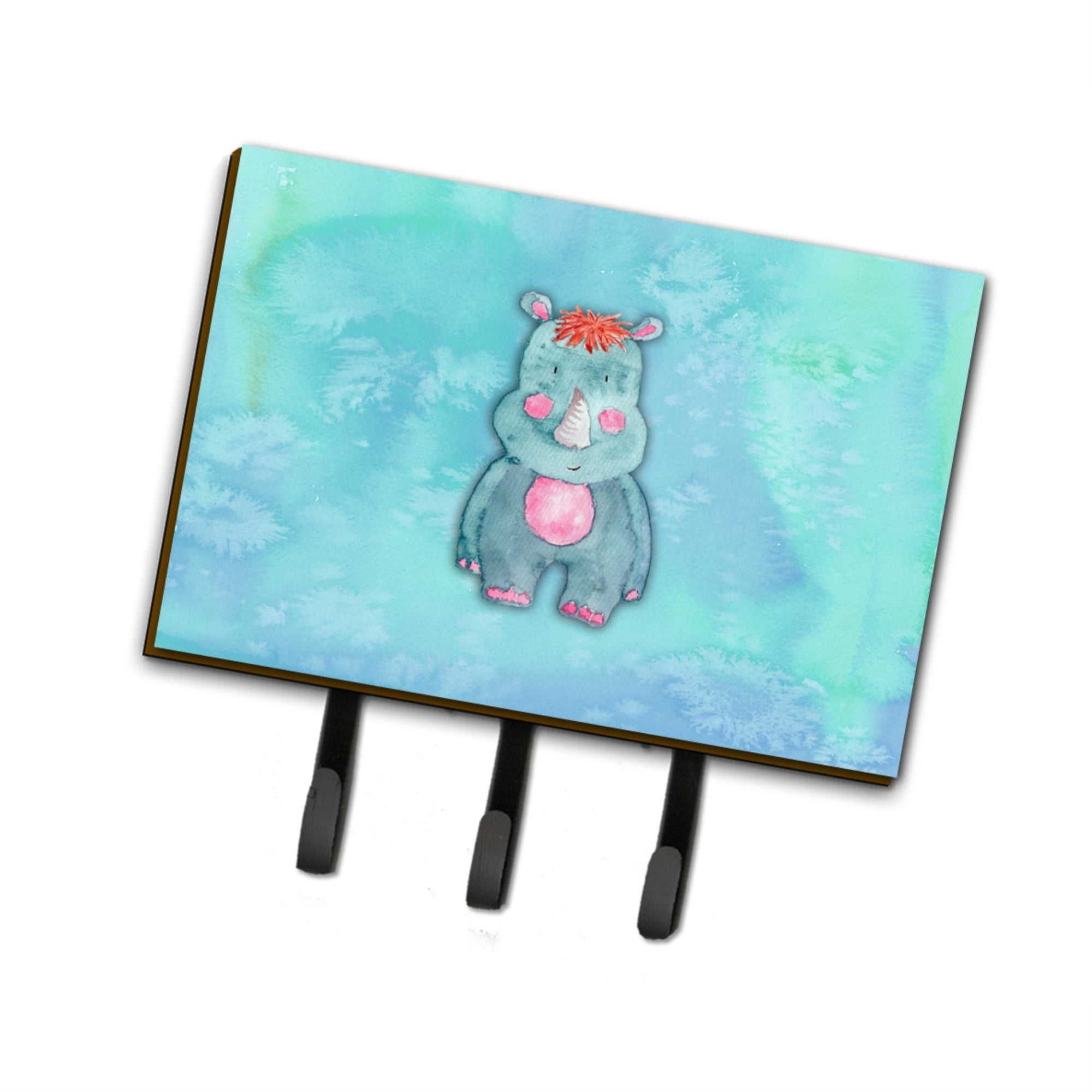 Caroline'S Treasures Rhinoceros Watercolor Wall Hook, Triple, Multicolor