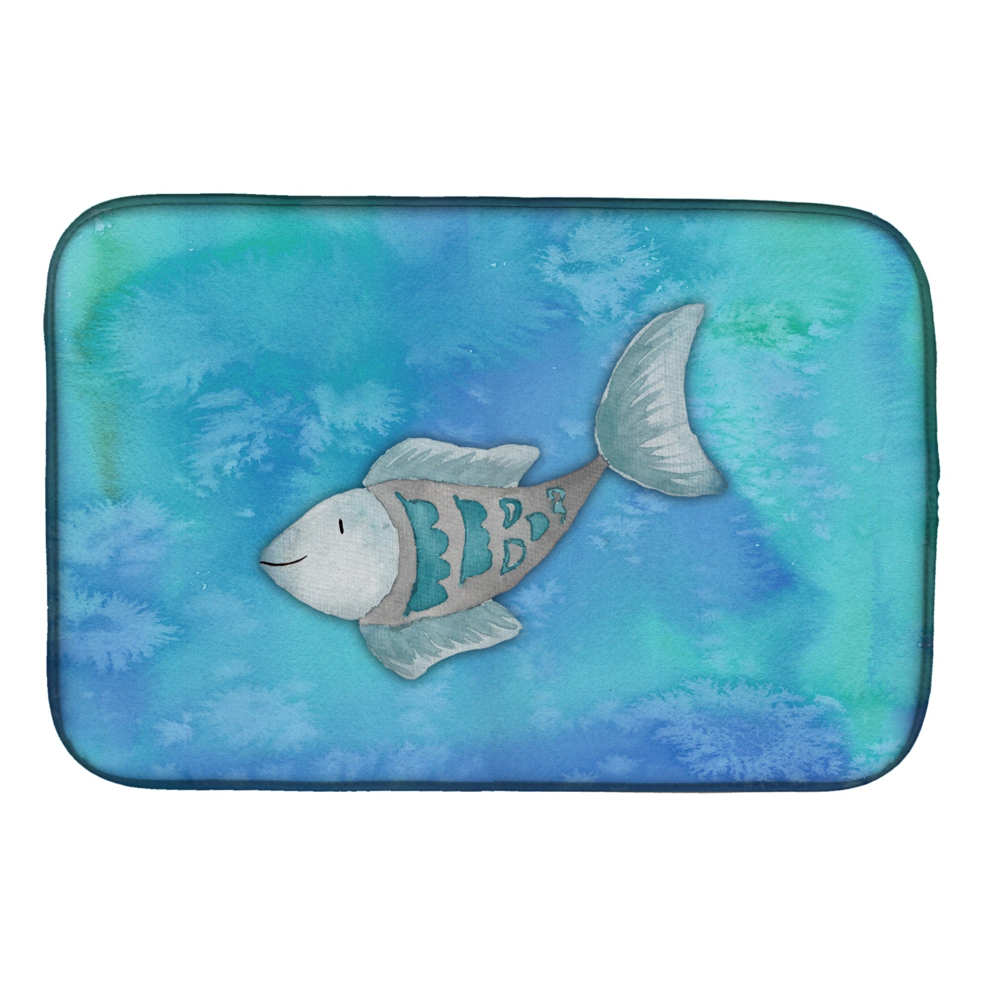 Caroline'S Treasures Blue Fish Watercolor Dish Drying Mat, 14 X 21, Multicolor