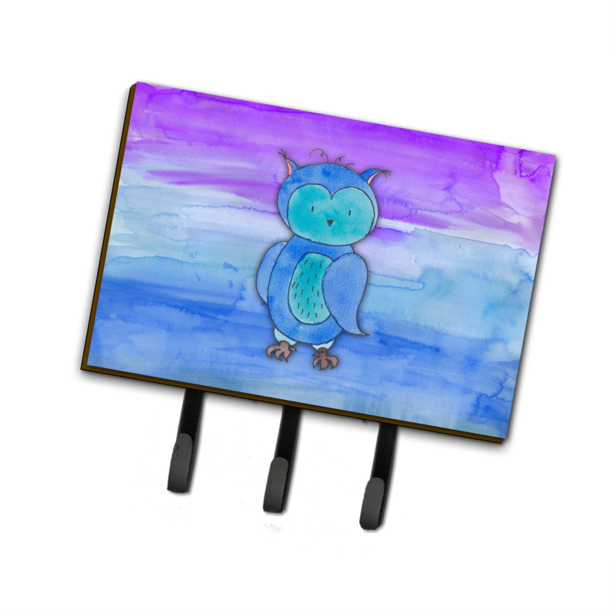 Caroline'S Treasures Blue Owl Watercolor Wall Hook, Triple, Multicolor