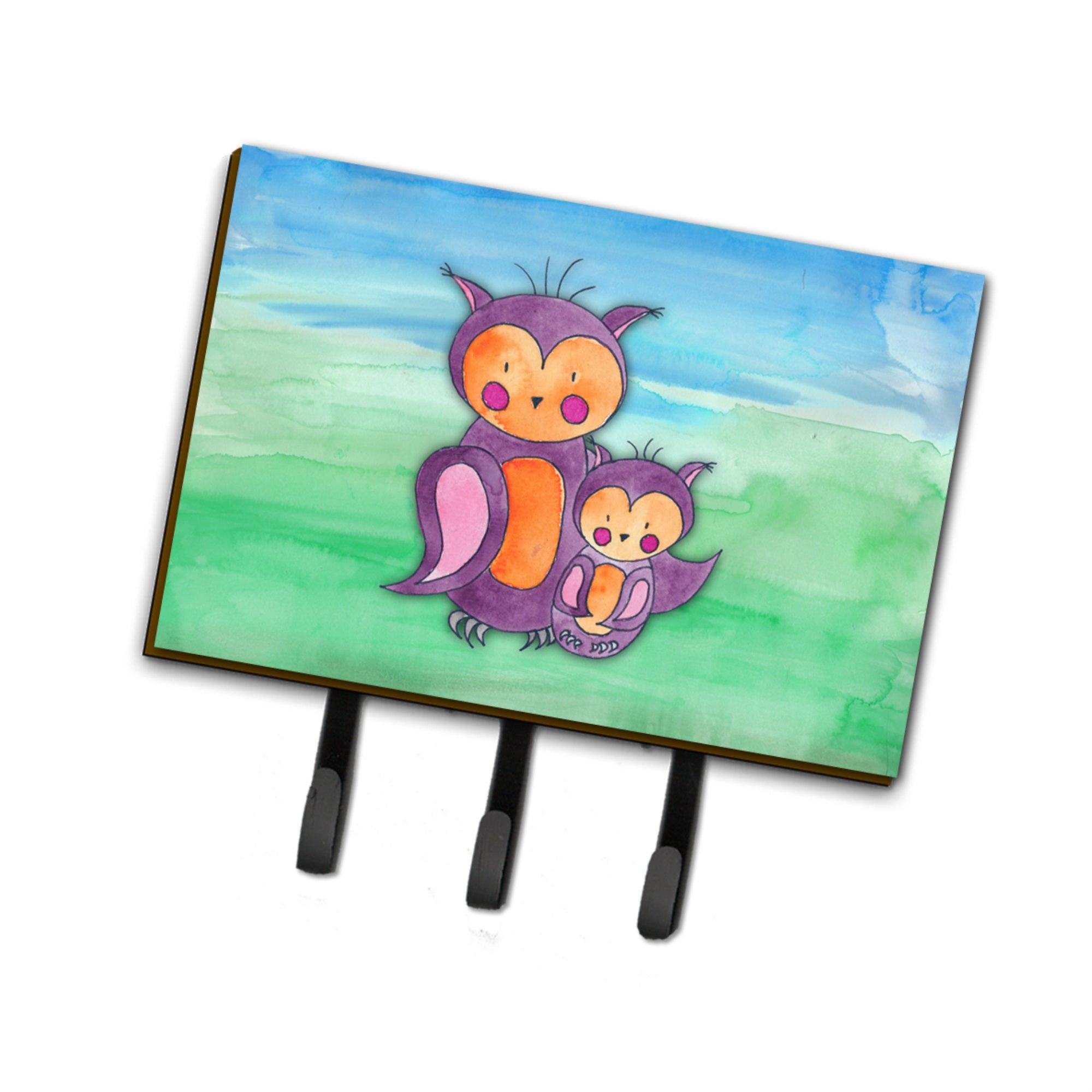 Caroline'S Treasures Momma And Baby Owl Watercolor Wall Hook, Triple, Multicolor