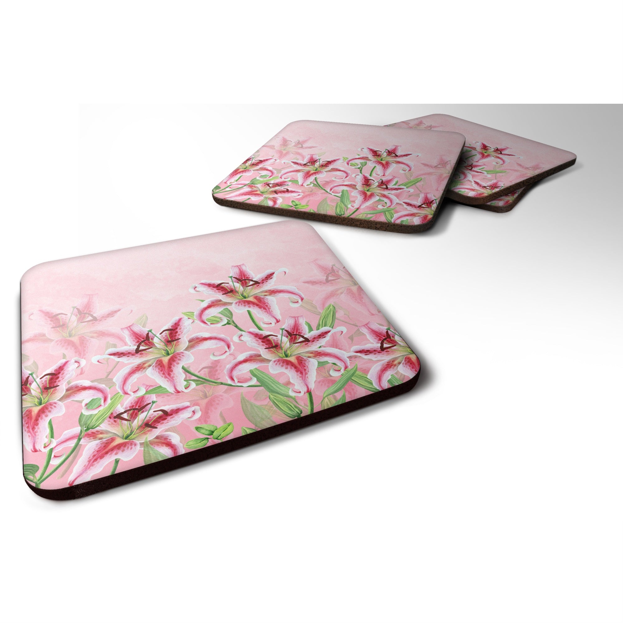Caroline'S Treasures Bb7446Fc Pink Lillies Foam Set Of 4 Coasters, Multicolor