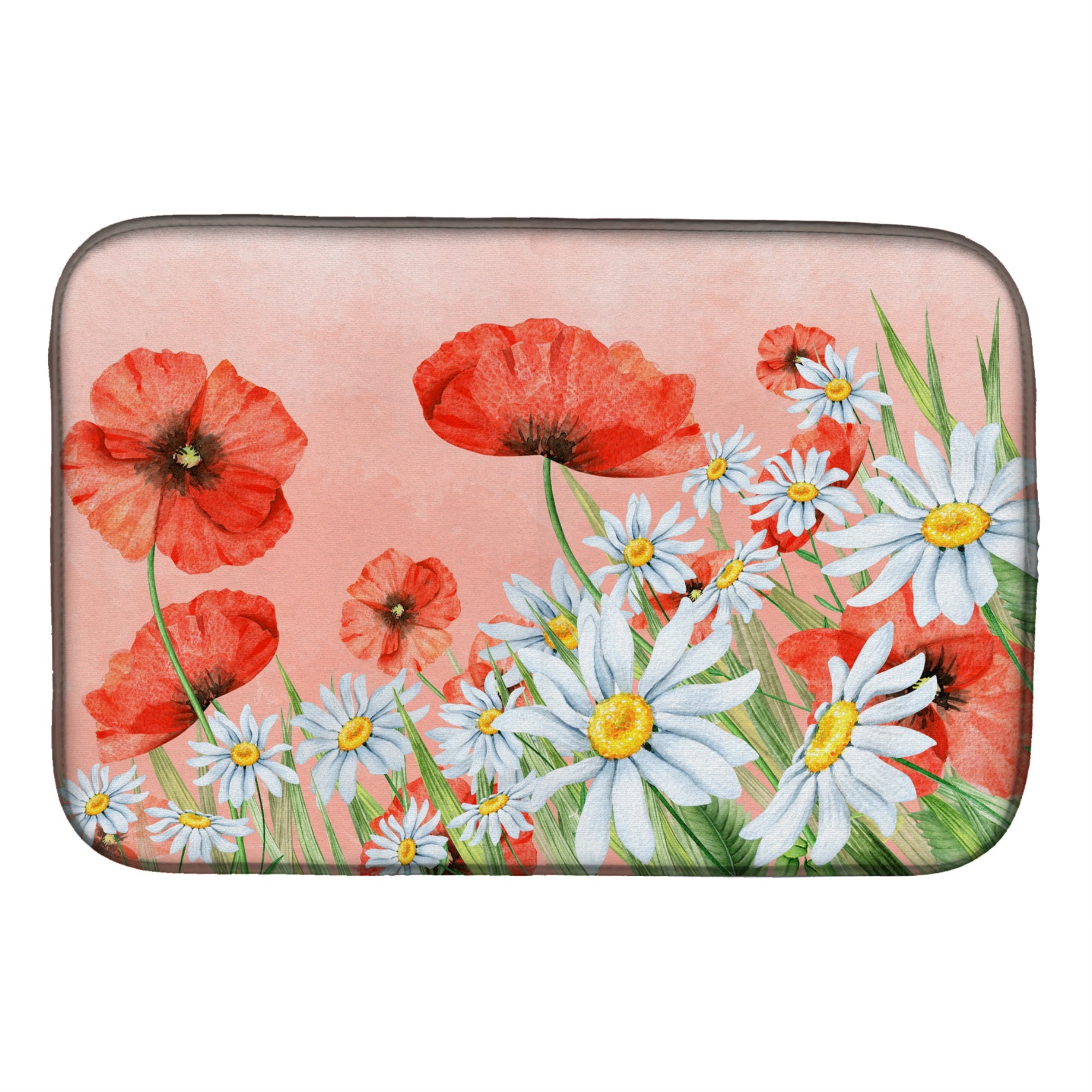 Caroline'S Treasures Poppies And Chamomiles Dish Drying Mat, 14 X 21, Multicolor