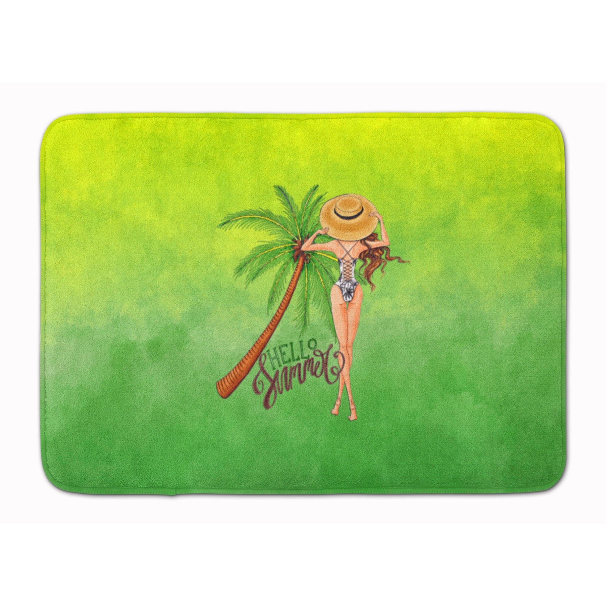 Caroline'S Treasures Hello Summer Lady In Swimsuit Machine Washable Memory Foam Mat Doormats, Multicolor