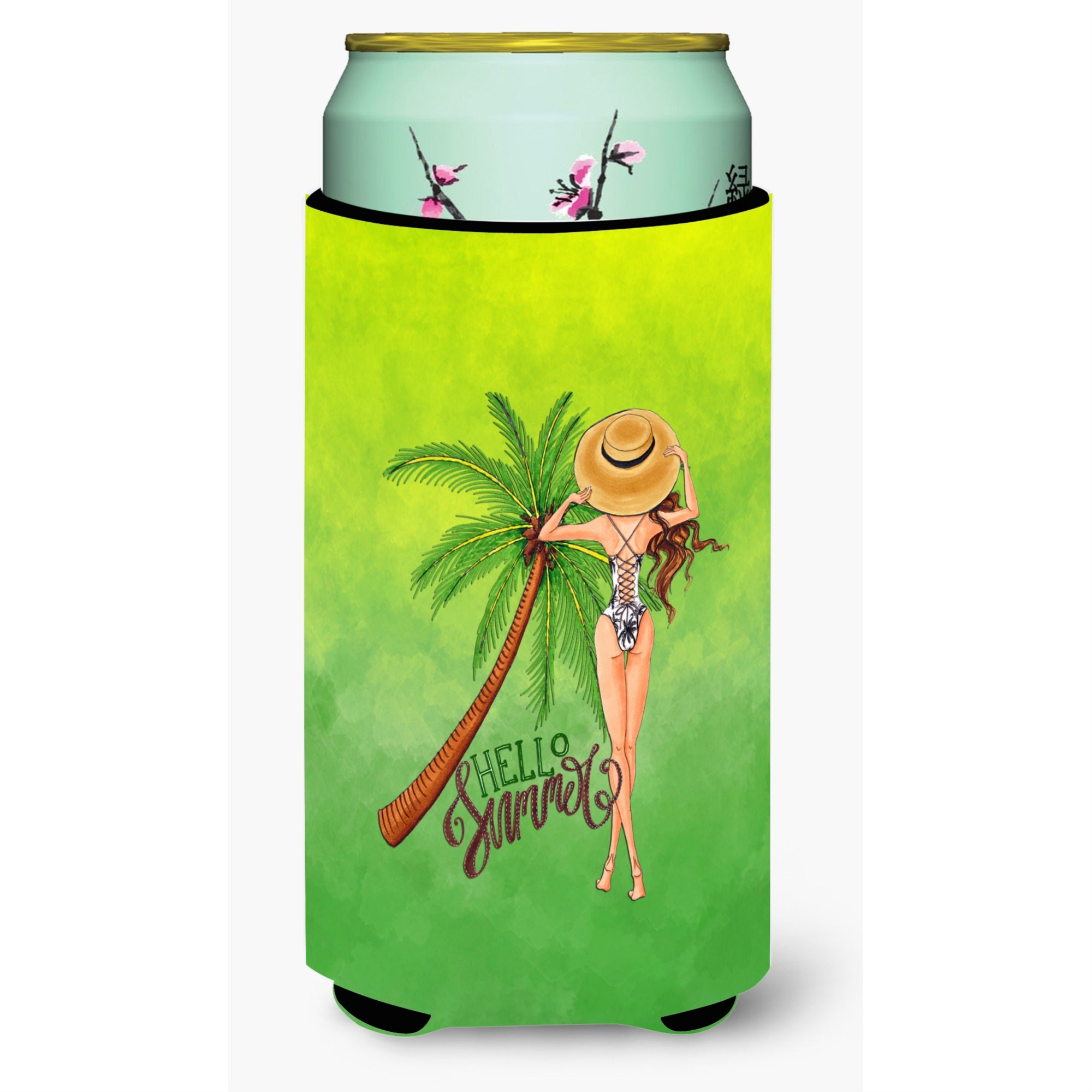 Caroline'S Treasures Bb7452Tbc Hello Summer Lady In Swimsuit Tall Boy Hugger Cold-Beverage-Koozies, Multicolor
