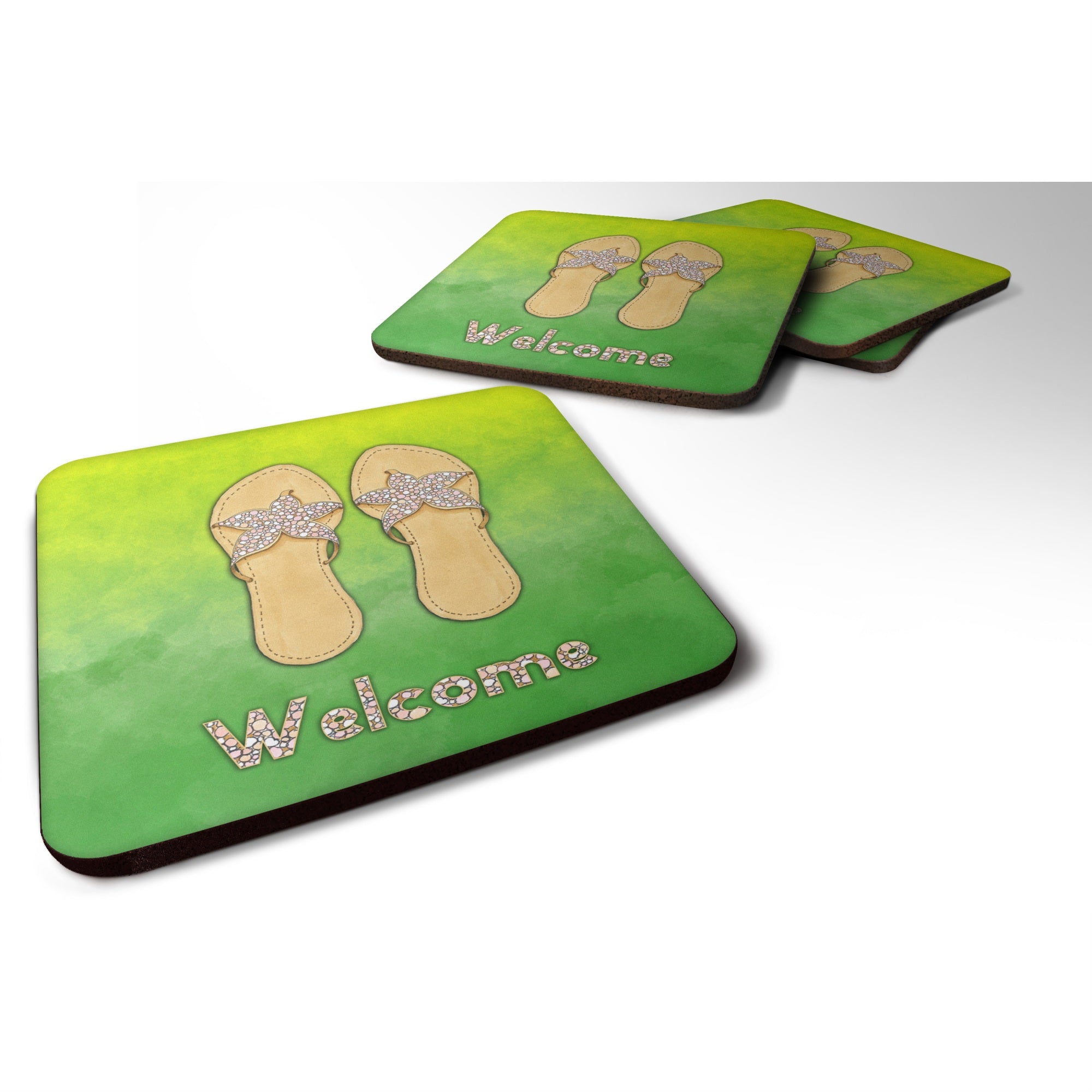 Caroline'S Treasures Bb7454Fc Flip Flops Welcome Foam Set Of 4 Coasters, Multicolor