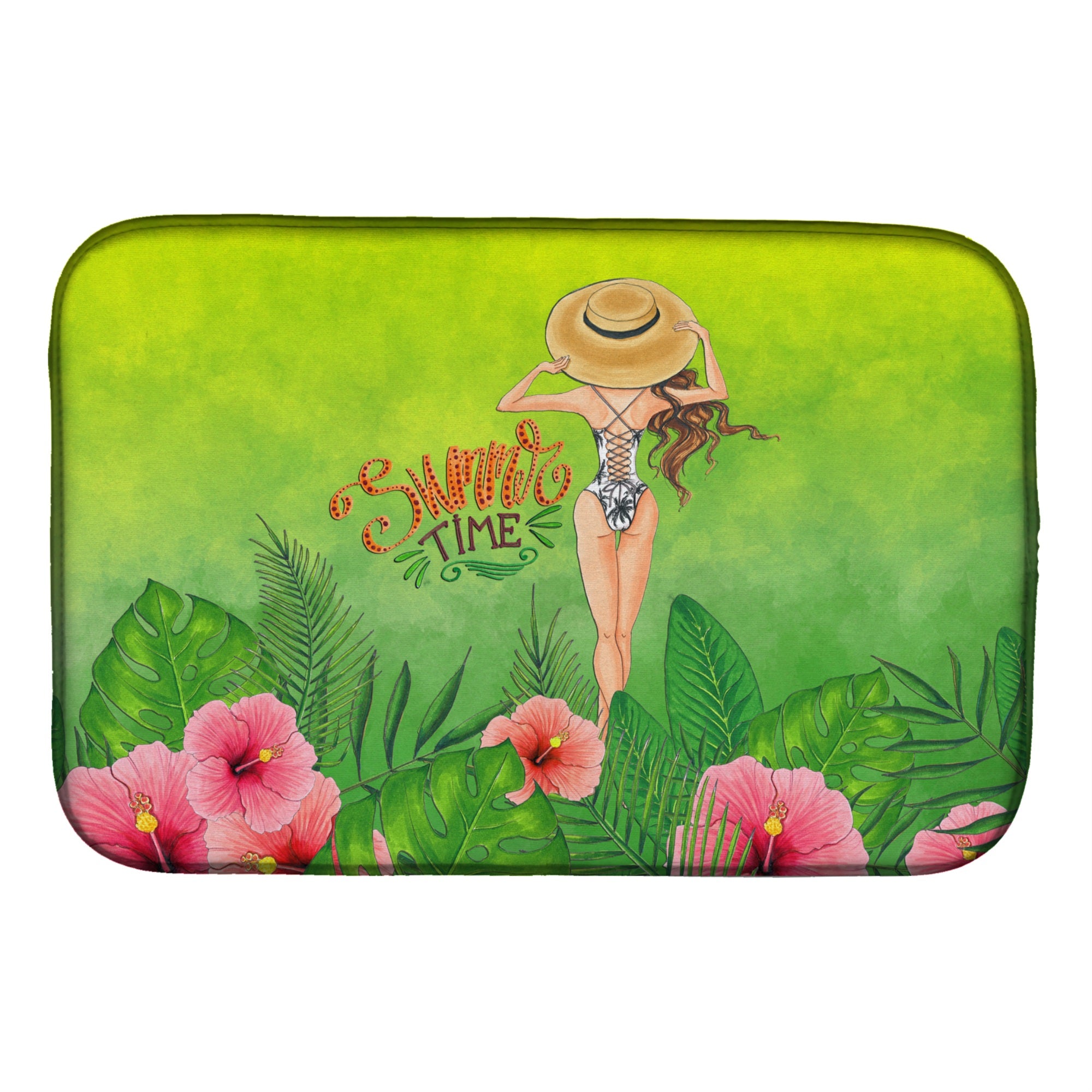Caroline'S Treasures Summer Time Lady In Swimsuit Dish Drying Mat, 14 X 21, Multicolor