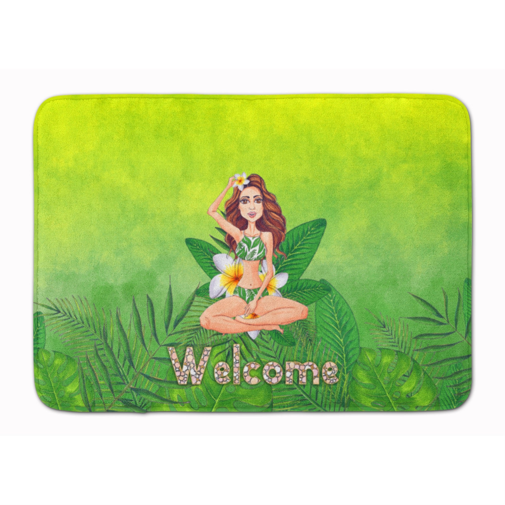 Caroline'S Treasures Welcome Lady In Bikini Summer Machine Washable Memory Foam Mat Doormats, Multicolor