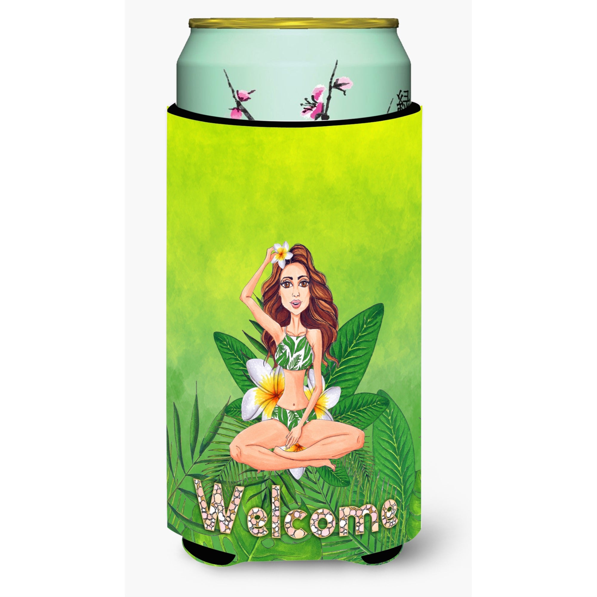 Caroline'S Treasures Bb7457Tbc Welcome Lady In Bikini Summer Tall Boy Hugger Cold-Beverage-Koozies, Multicolor