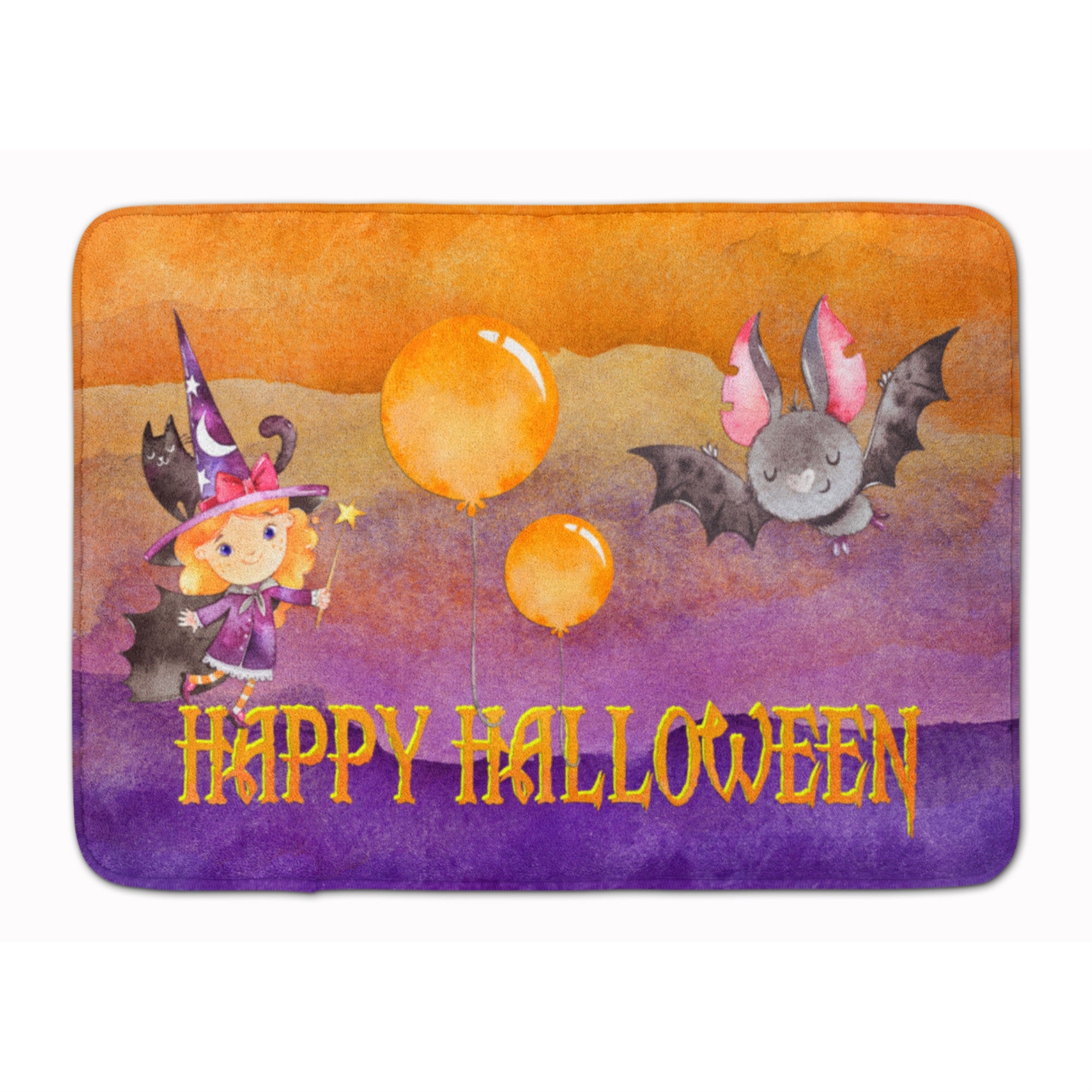 Caroline'S Treasures Halloween Little Witch And Bat Machine Washable Memory Foam Mat Doormats, Multicolor