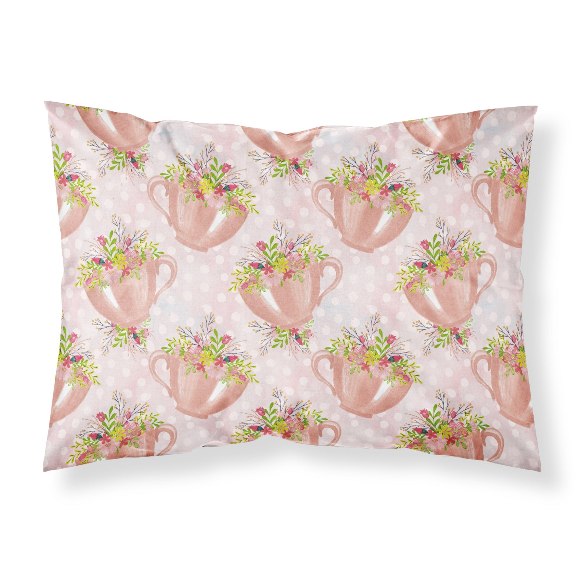 Caroline'S Treasures Tea Cup And Flowers Pink Pillowcase, Standard, Multicolor