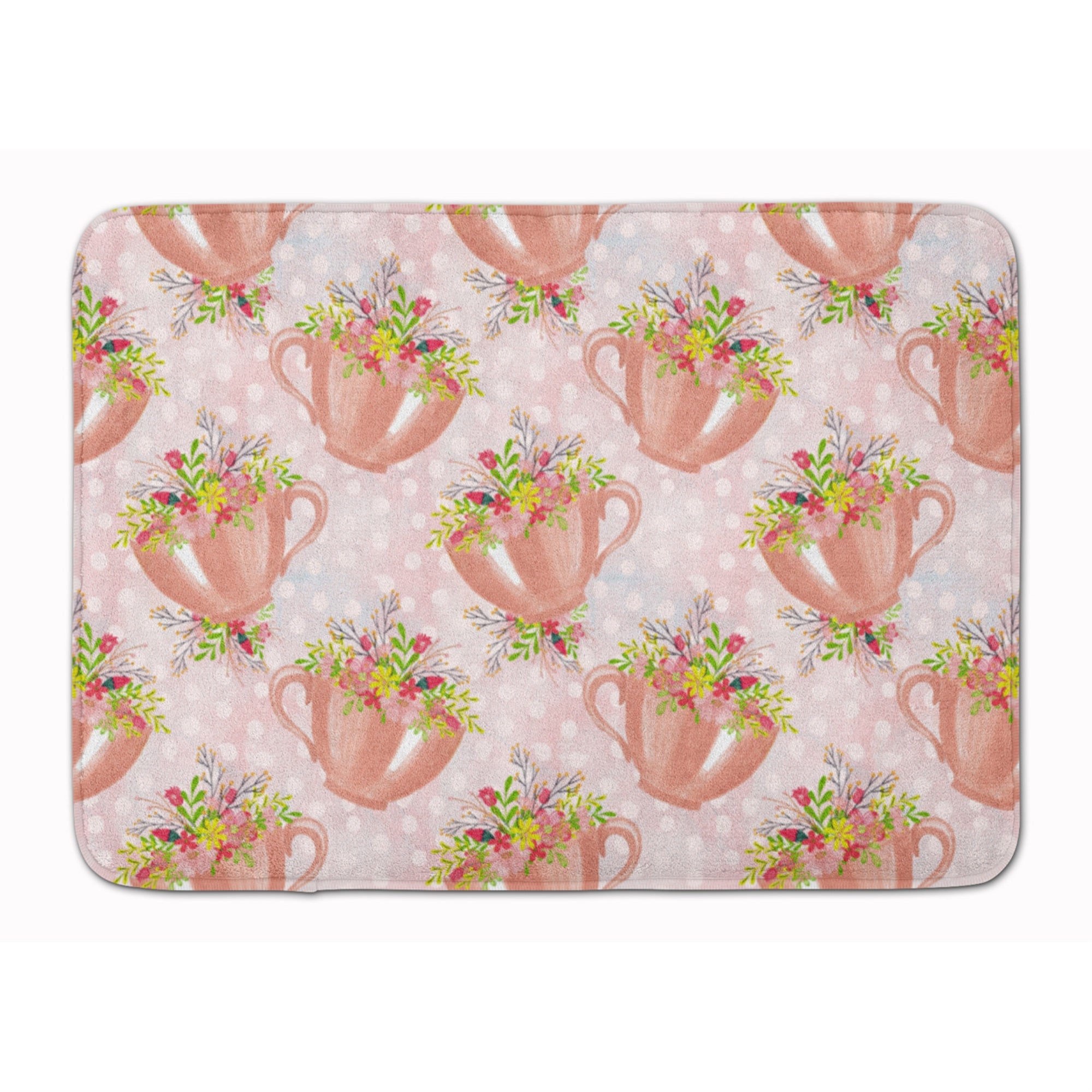 Caroline'S Treasures Tea Cup And Flowers Pink Floor Mat, 19 H X 27 W, Multicolor