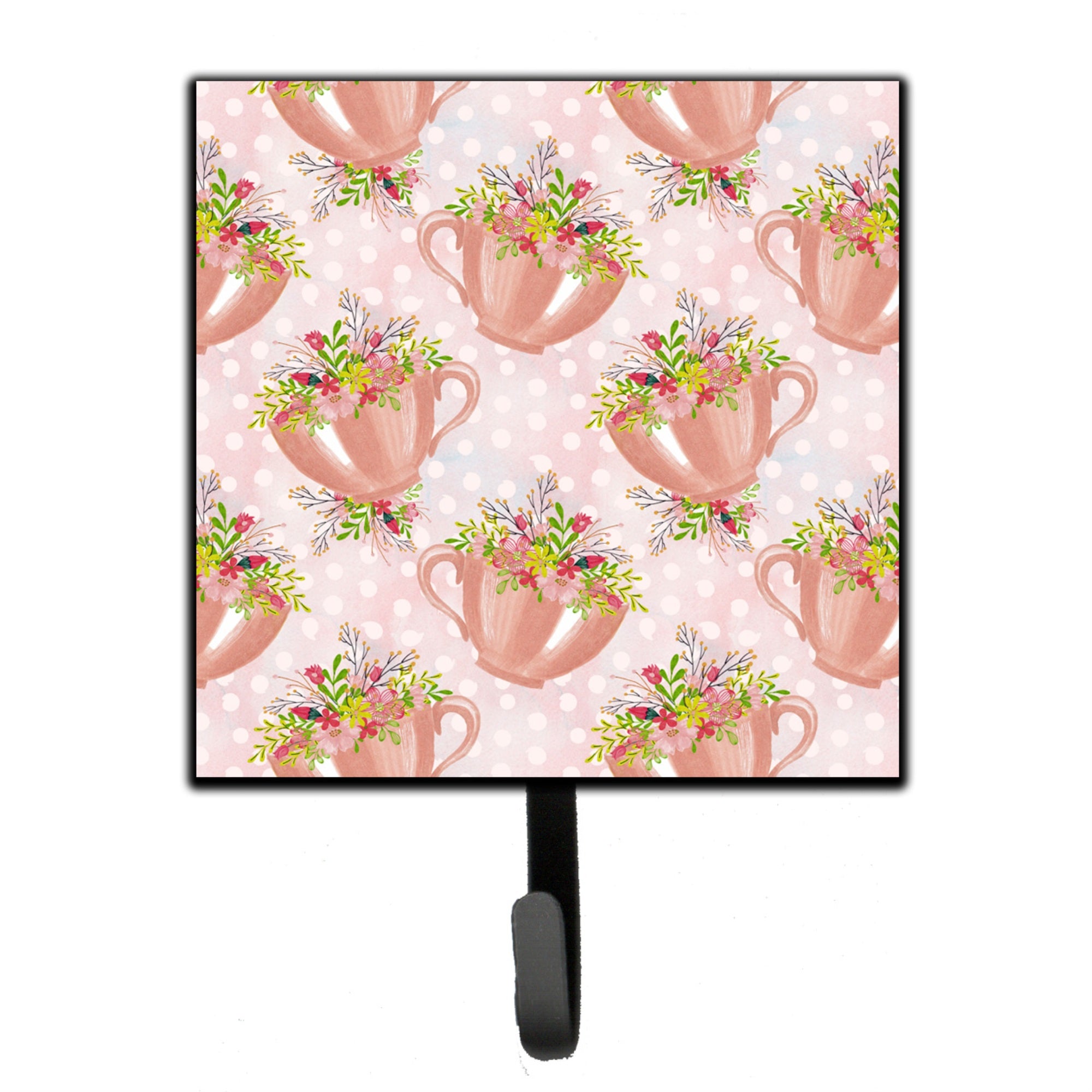 Caroline'S Treasures Tea Cup And Flowers Pink Wall Hook, Small, Multicolor